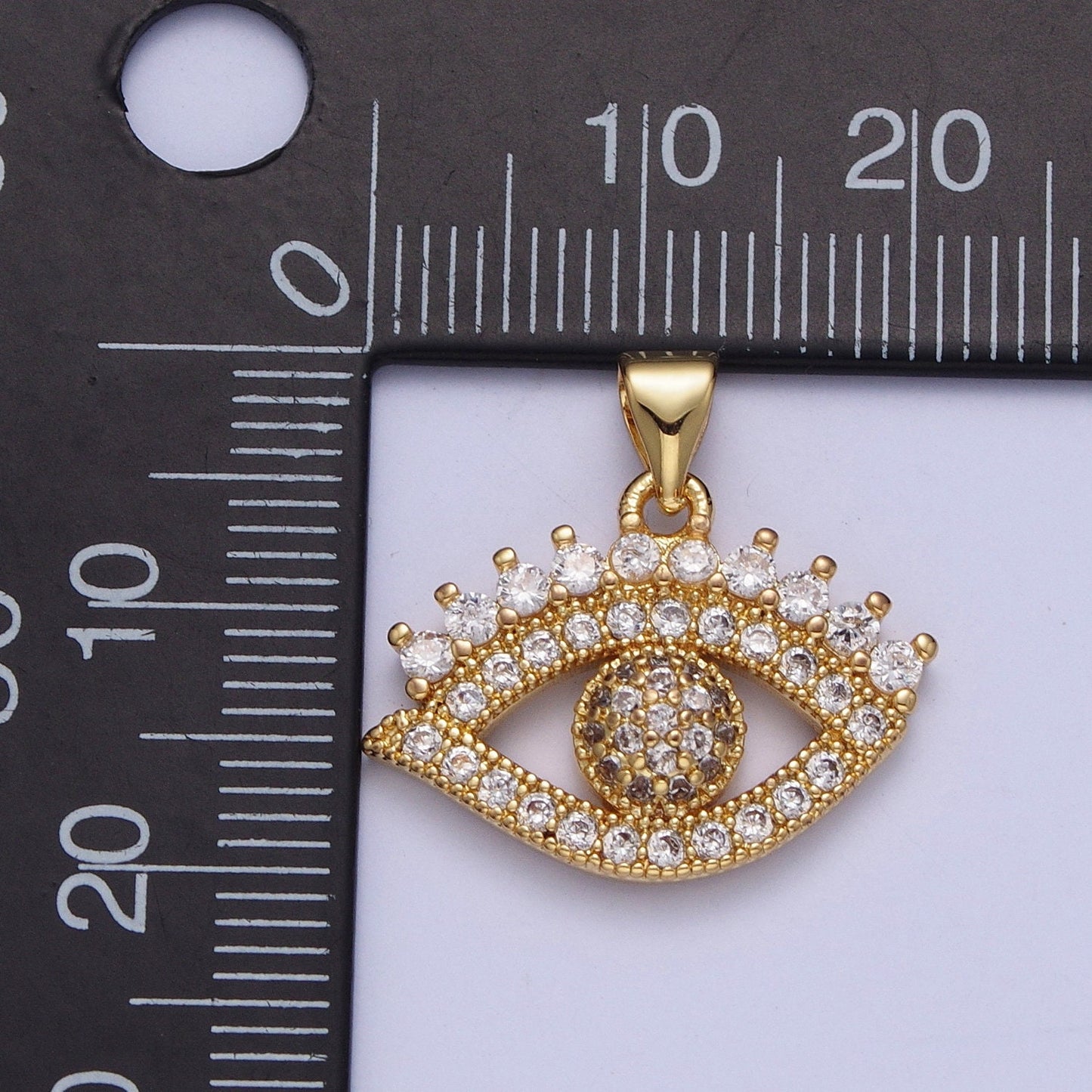 24K Gold-Filled Evil Eye Pendant, Clear Micro Pave Cubic Zirconia CZ Stones, Gold Filled Tiny Charm, DIY Small Amulet Piece | X-406