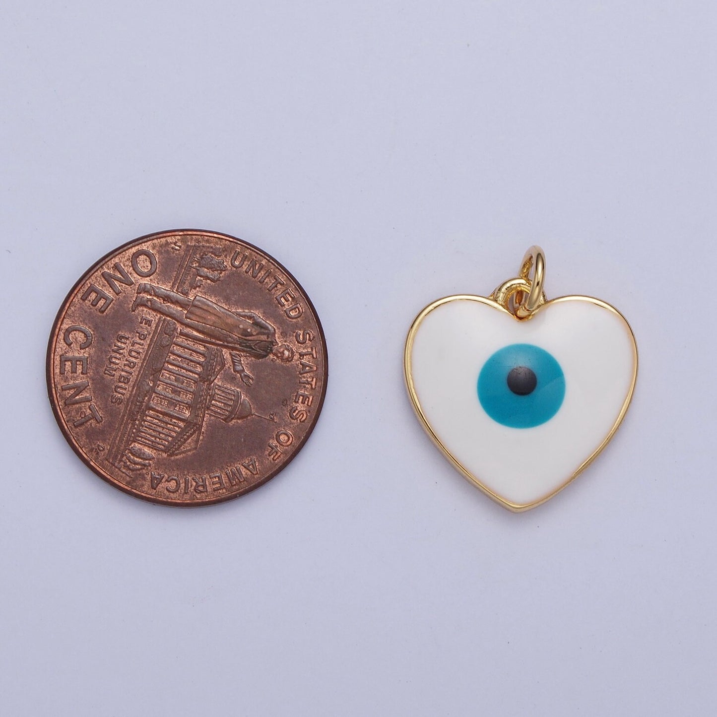 Gold Heart-Shaped Evil Eye Charm, 24K Gold Filled Dainty Enamel Evil Eye Love Heart Pendant for Bracelet Necklace Earrings | M-497
