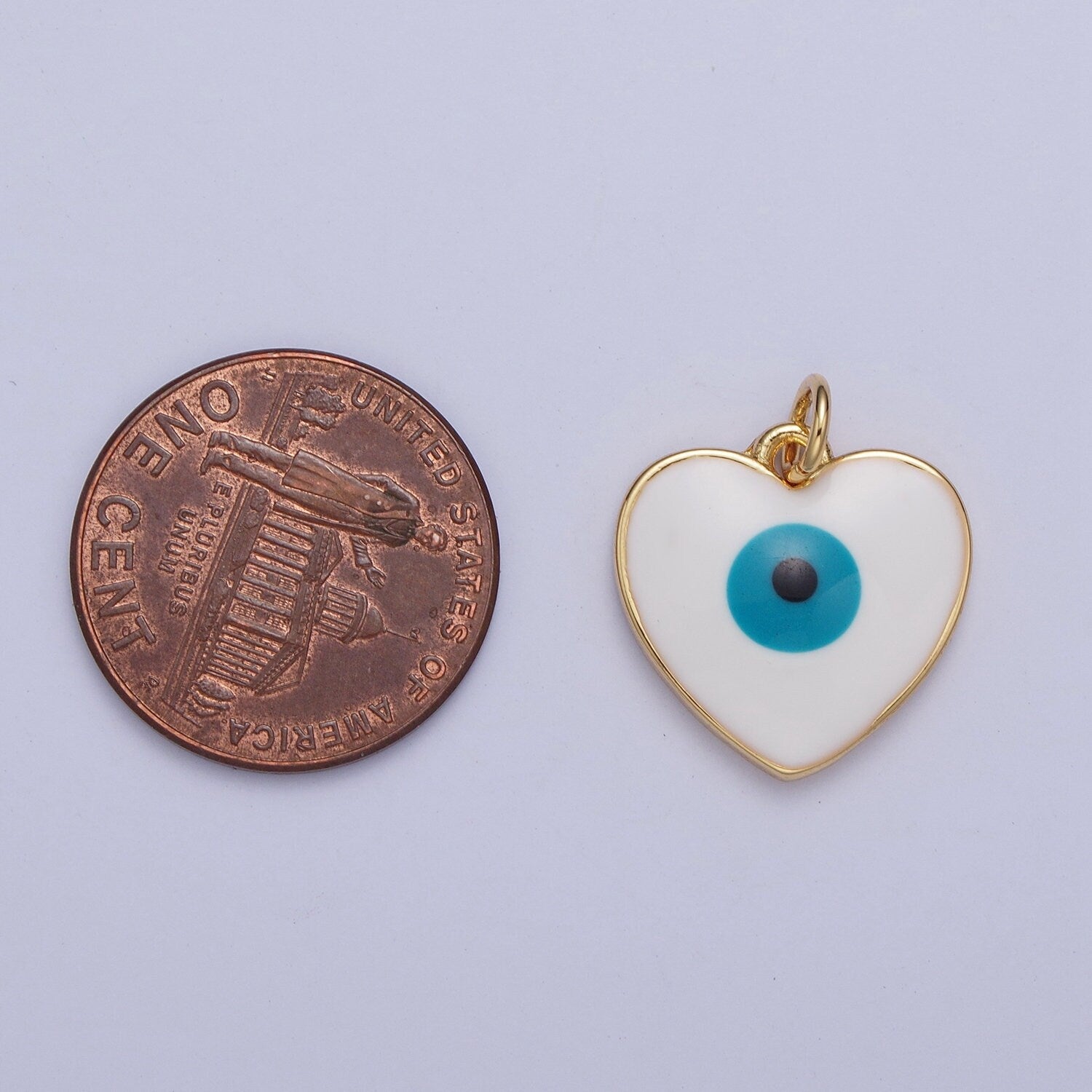 Gold Heart-Shaped Evil Eye Charm, 24K Gold Filled Dainty Enamel Evil Eye Love Heart Pendant for Bracelet Necklace Earrings | M-497