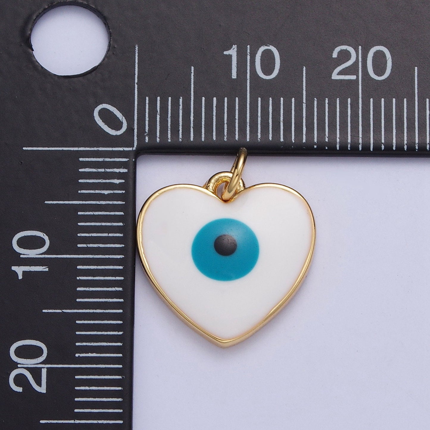 Gold Heart-Shaped Evil Eye Charm, 24K Gold Filled Dainty Enamel Evil Eye Love Heart Pendant for Bracelet Necklace Earrings | M-497