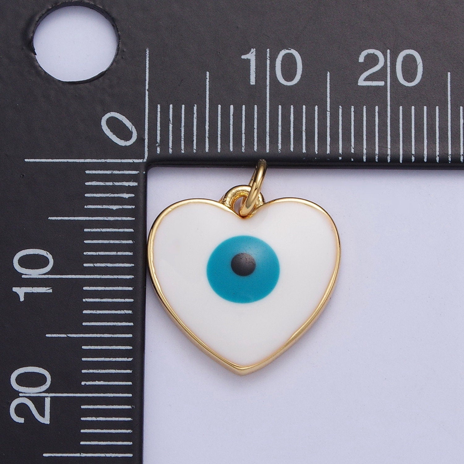 Gold Heart-Shaped Evil Eye Charm, 24K Gold Filled Dainty Enamel Evil Eye Love Heart Pendant for Bracelet Necklace Earrings | M-497
