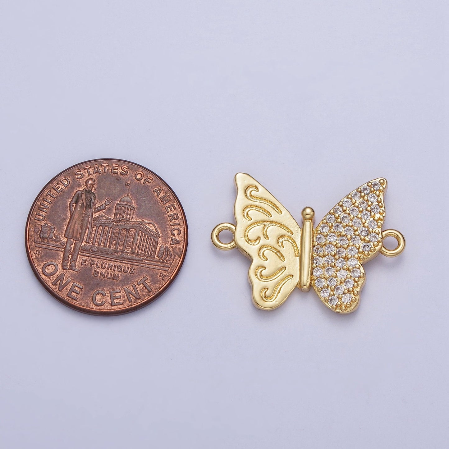 24K Gold Filled Dainty Butterfly with Clear Cubic Zirconia Stone Mariposa Link Connector, Different Wings Designs Insect Connector | F-059