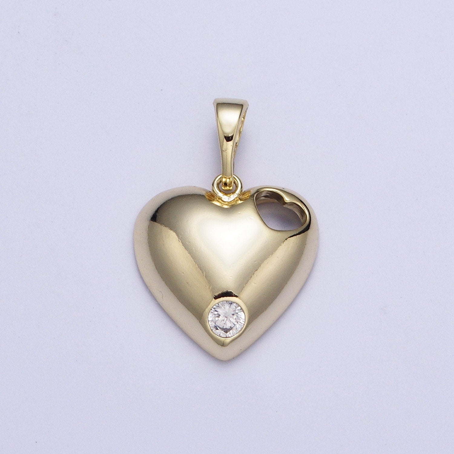 Gold Minimalistic Heart Charms, 14K Gold Filled Love Pendant, Dainty Cz Heart Charm for Minimalist Bracelet Earring Necklace | X-464