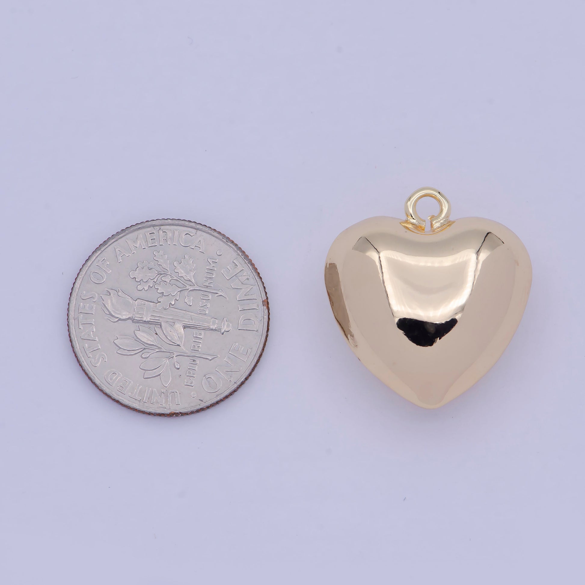 Bulgy Thick Gold Love Heart Charm, 16K Gold Plated Heart Stamps for Necklace Pendant | E-775