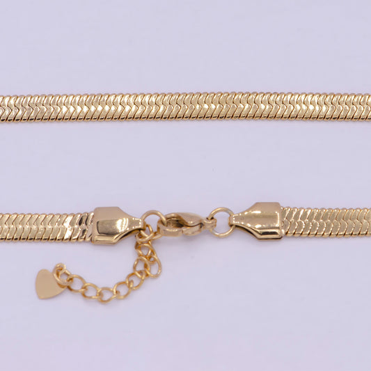 3.8mm Gold Herringbone Necklace, 24K Gold Filled 18.0" + 2.0 Extender Delicate Gold Snake Necklace | WA-930