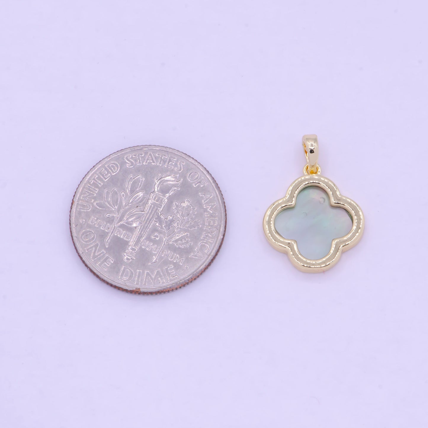 Gold Abalone Four Leaf Clover Lucky Flower Pendant, 14K Gold Plated Floral Florette Emblem Charm | X-460