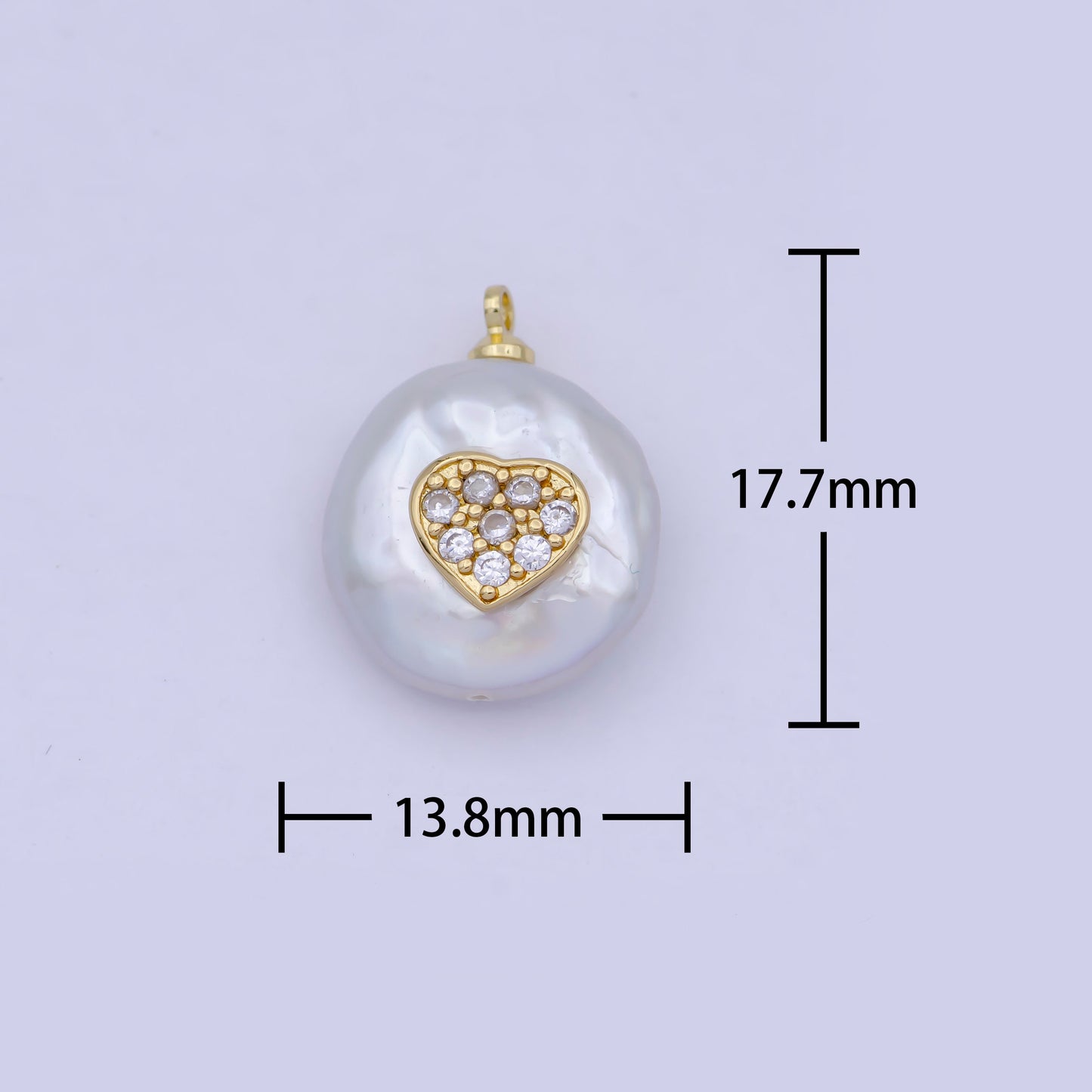 1pc Tiny Gold CZ Heart on Pearl Pendant, 24K Gold Filled Baroque Shaped Pearls w. Micro Paved Clear CZ Heart Center Charm | P-1555