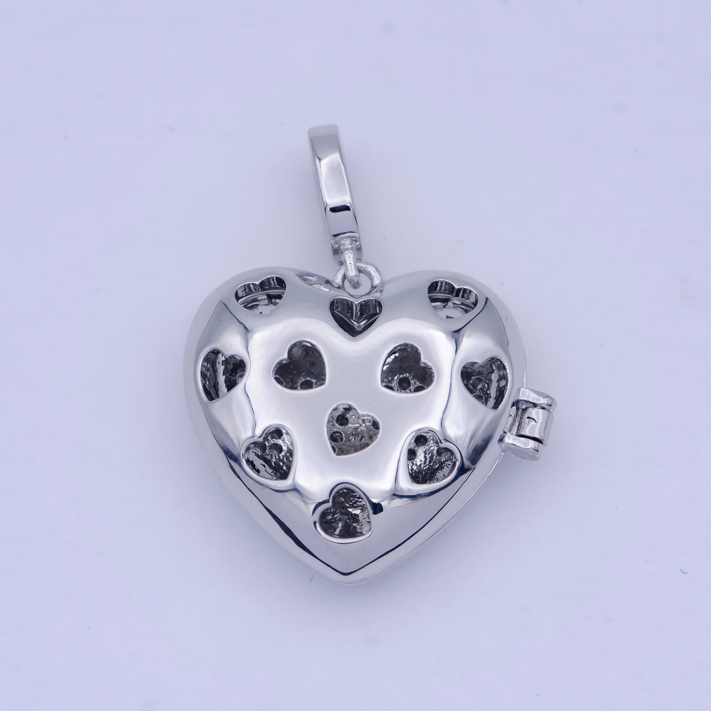 Silver Love Heart Locket Pendant, White Gold Filled Hearts Stamped Micro Paved Clear CZ LOVE Lettering Openable Locket Charm | X-466