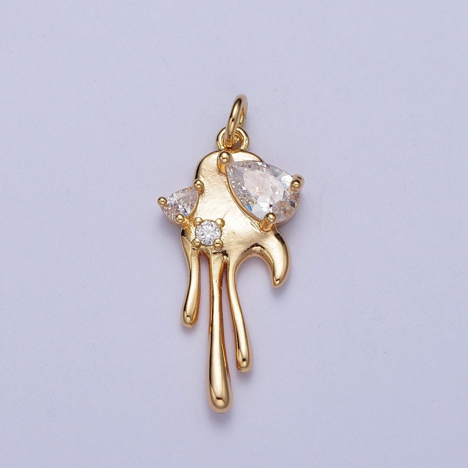 16K Gold Filled Heart Charm, Gold Melting Heart Pendant Cubic Zirconia Crystal For Earring Bracelet Necklace Jewelry | G-189~G-191