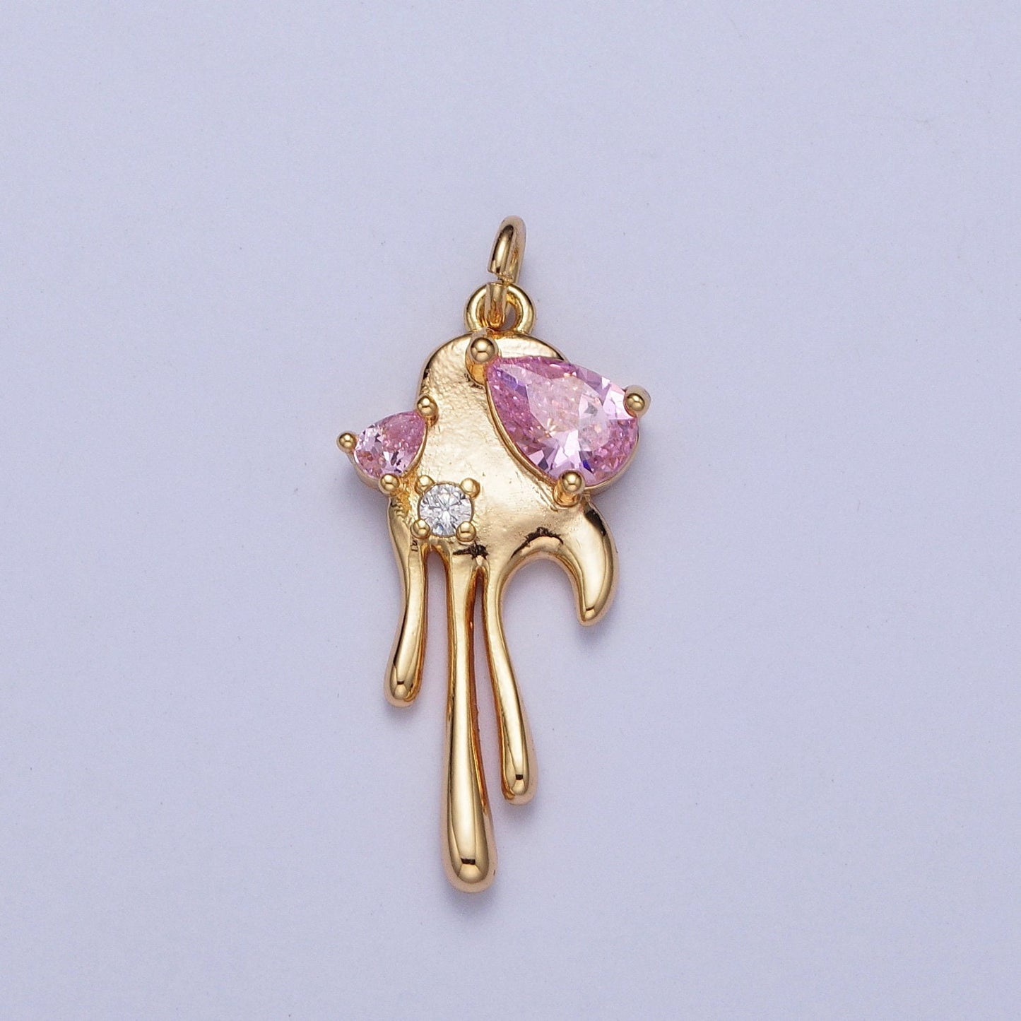 16K Gold Filled Heart Charm, Gold Melting Heart Pendant Cubic Zirconia Crystal For Earring Bracelet Necklace Jewelry | G-189~G-191