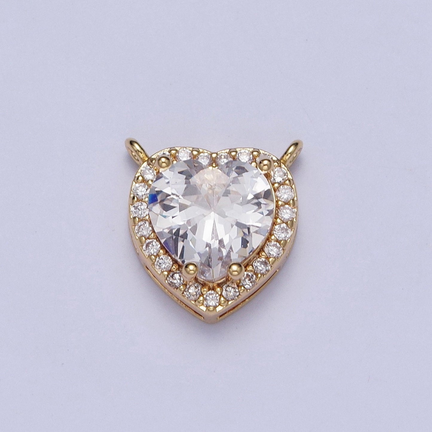 Minimalist Clear CZ Heart Charm Connector, 16K Gold Filled Clear Cz Heart Link Connector for Necklace Bracelet Finding | G-525