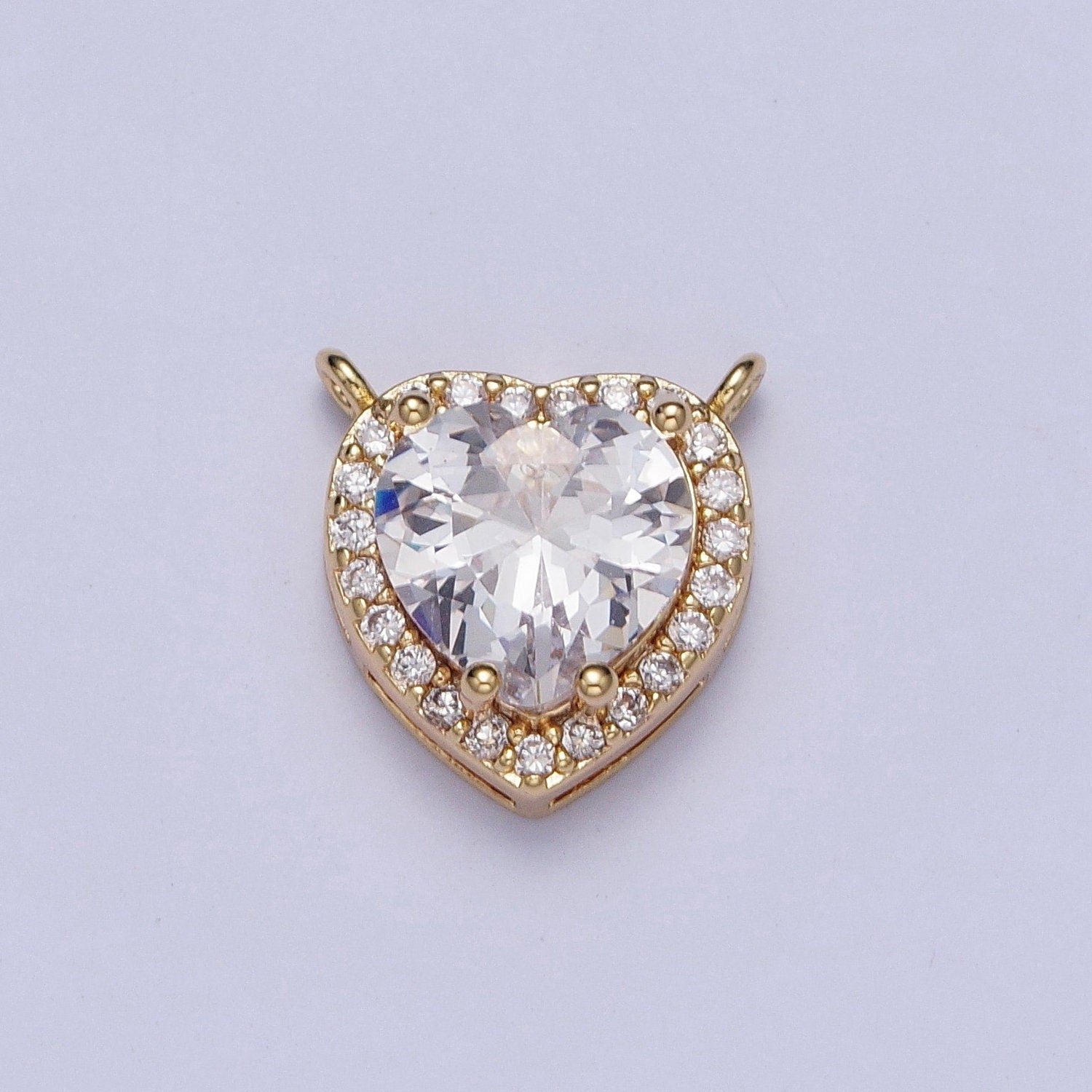 Minimalist Clear CZ Heart Charm Connector, 16K Gold Filled Clear Cz Heart Link Connector for Necklace Bracelet Finding | G-525