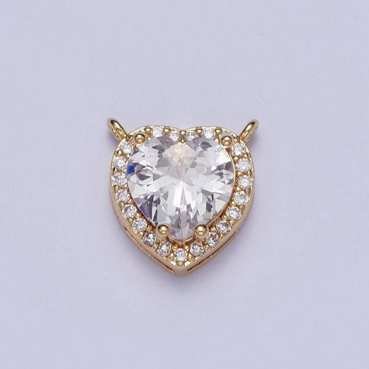 Minimalist Clear CZ Heart Charm Connector, 16K Gold Filled Clear Cz Heart Link Connector for Necklace Bracelet Finding | G-525