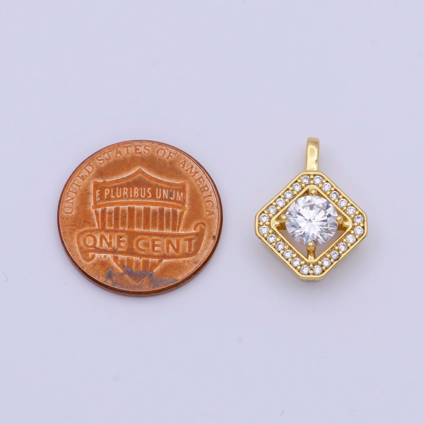 Gold Rhombus Diamond Micro Pave CZ Stones Pendant, 24K Gold Plated Dainty Micro Pave Diamond Charm for Necklace Bracelet Earring | X-499