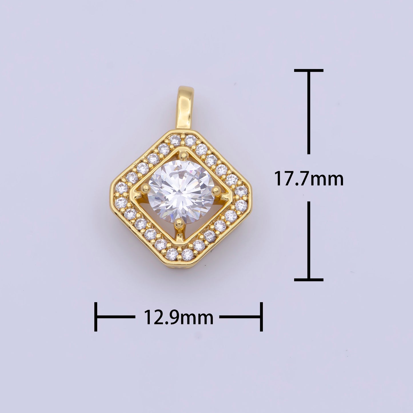 Gold Rhombus Diamond Micro Pave CZ Stones Pendant, 24K Gold Plated Dainty Micro Pave Diamond Charm for Necklace Bracelet Earring | X-499