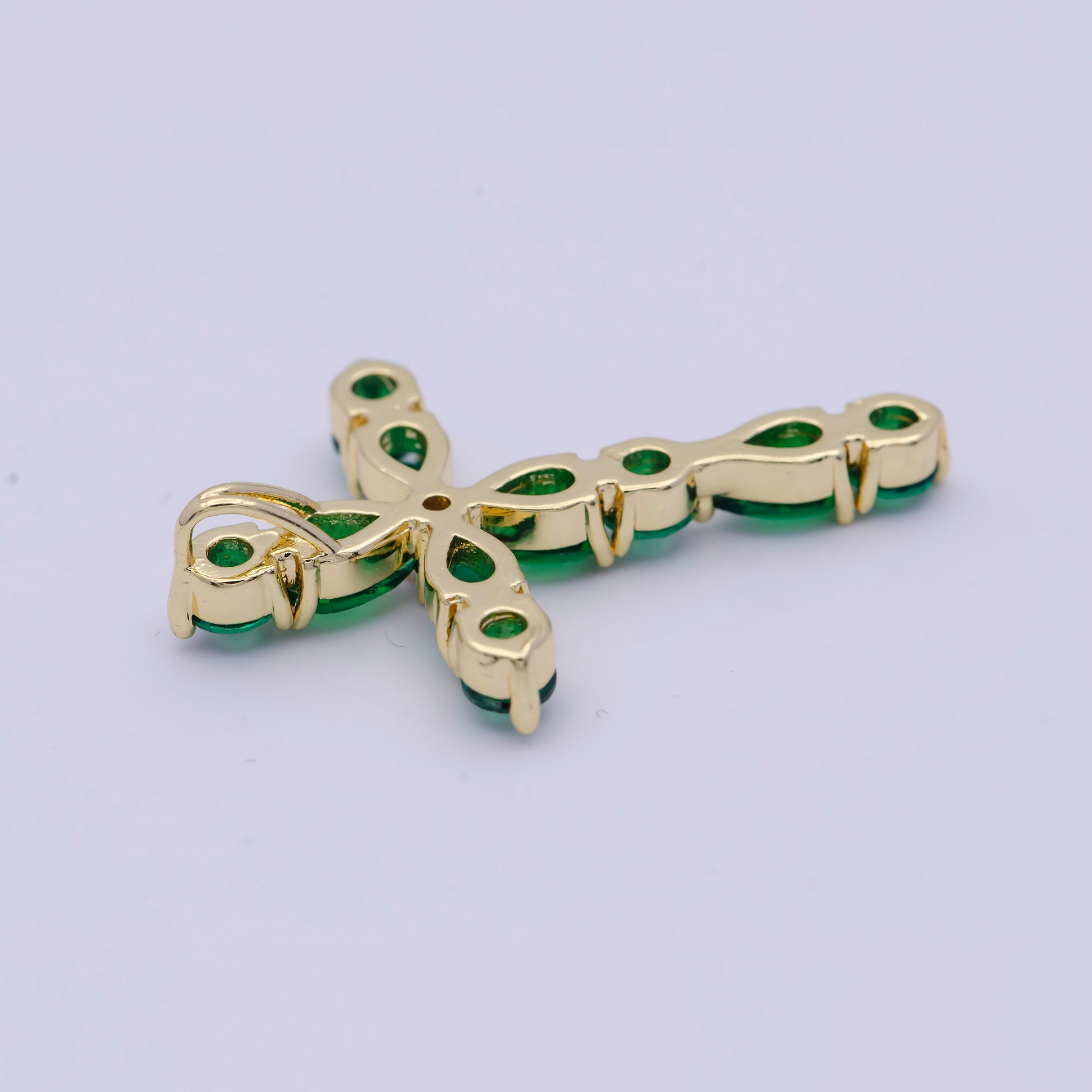 Sapphire Blue & Emerald Green CZ Cross Pendant, 24K Gold Plated Clear Micro Paved Diamond CZ Center Cut Cross Religious Charm | X-500, X-501