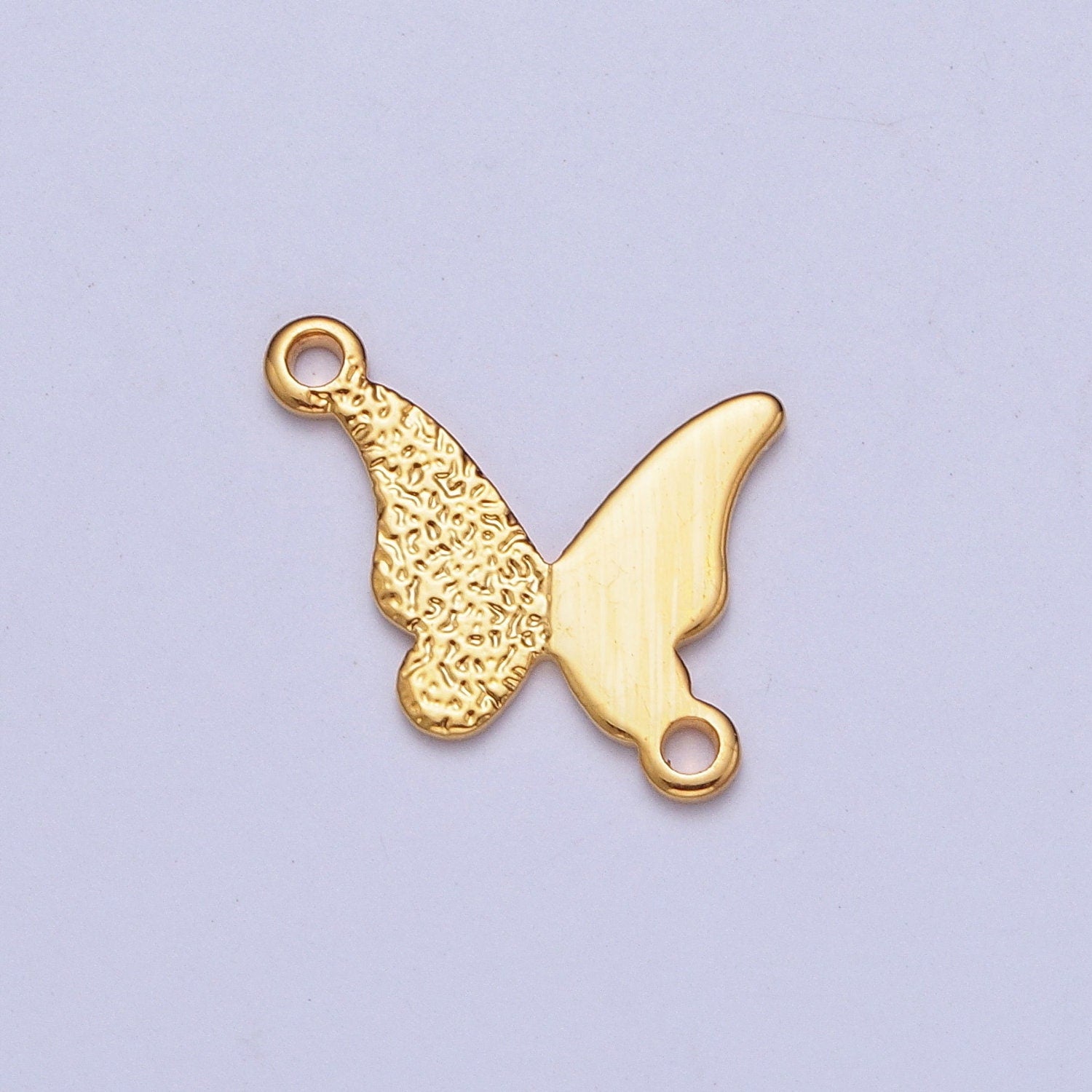 Dainty Half-Textured Gold Butterfly Link Connector, 24K Gold Filled Studded Half Wings Mariposa Charm Connector | G-524