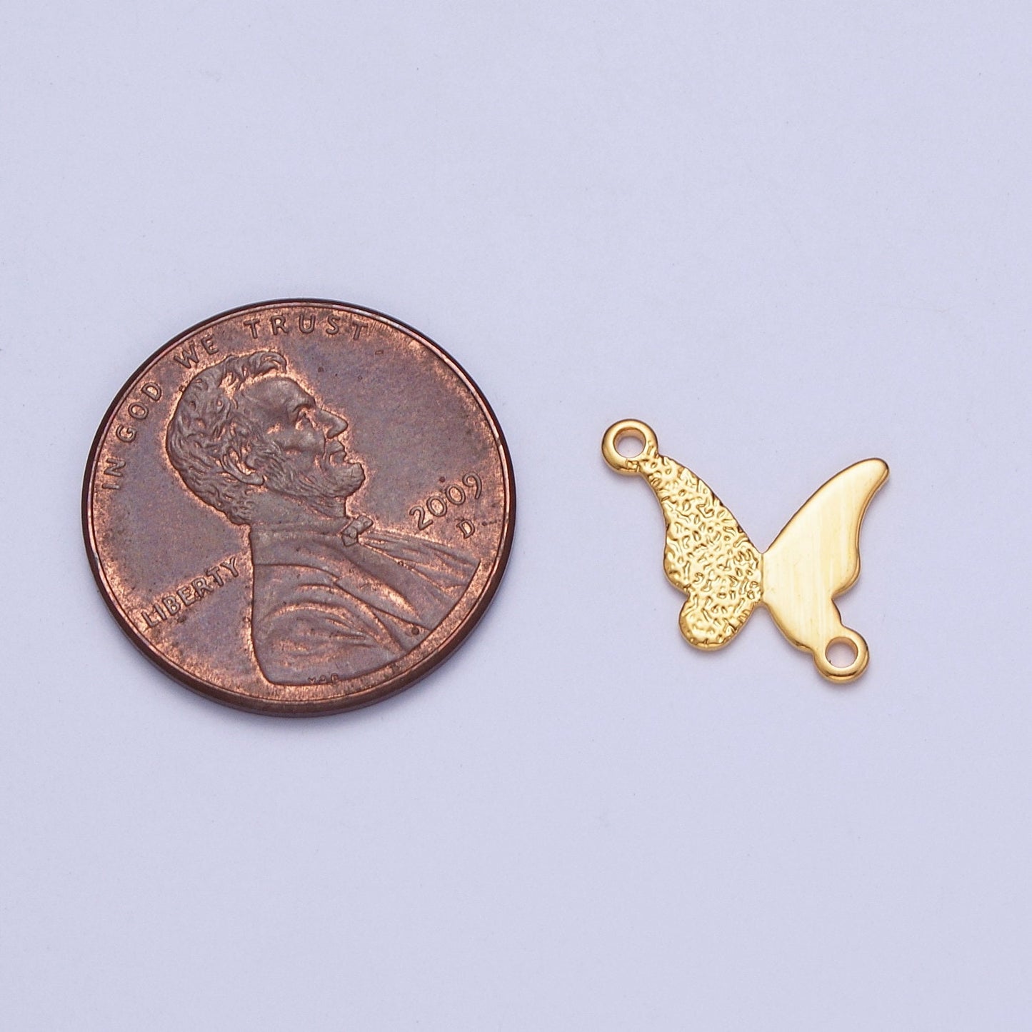 Dainty Half-Textured Gold Butterfly Link Connector, 24K Gold Filled Studded Half Wings Mariposa Charm Connector | G-524