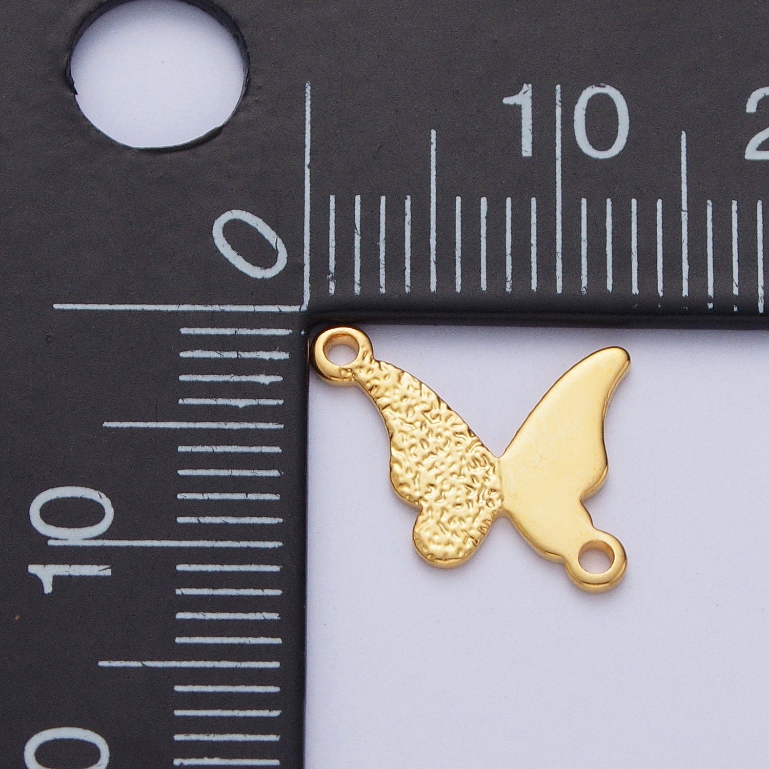 Dainty Half-Textured Gold Butterfly Link Connector, 24K Gold Filled Studded Half Wings Mariposa Charm Connector | G-524