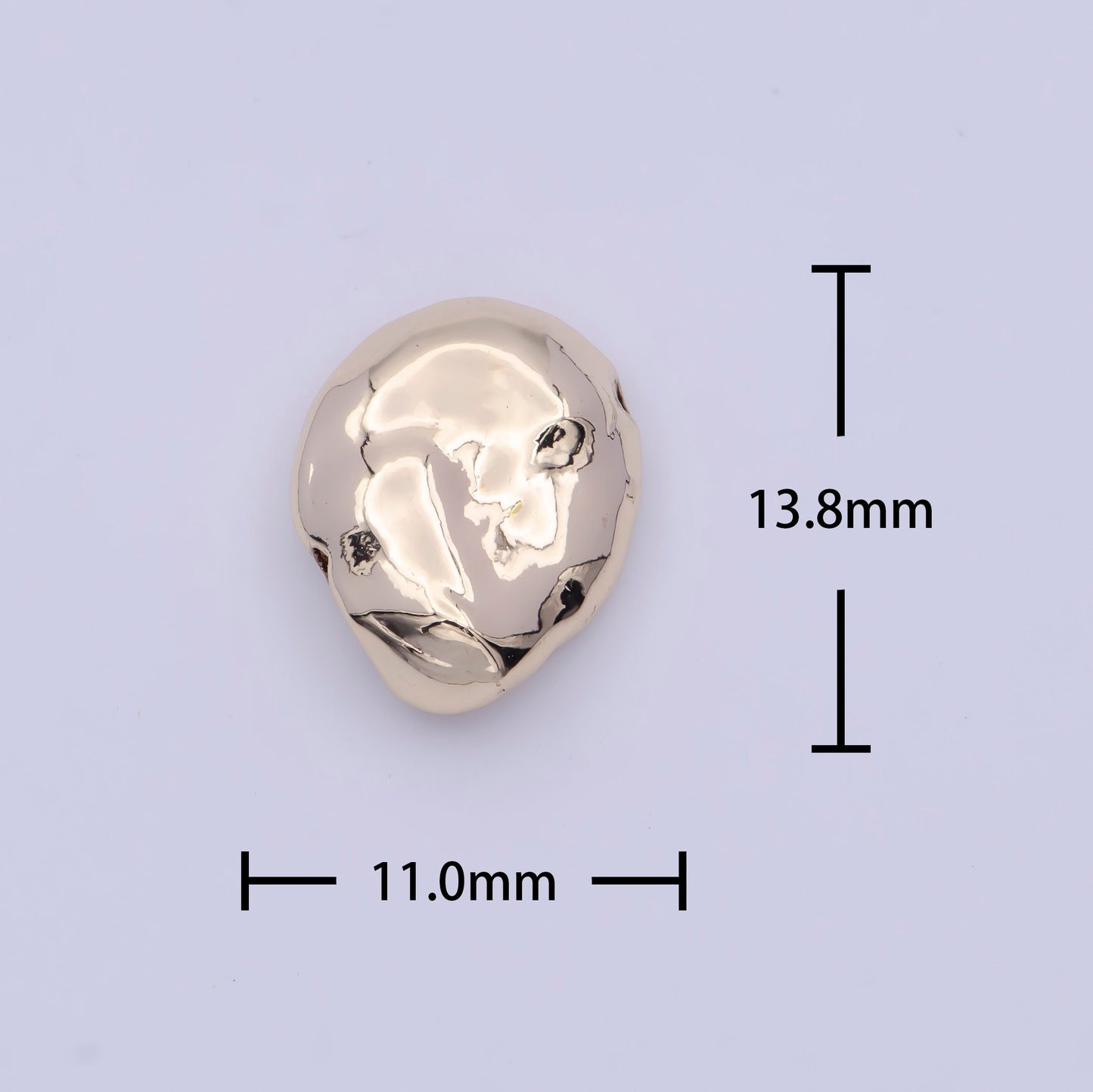Tiny Abstract Flat Shaped 11.7mm x 13.4mm Bead Spacer, 14K Gold Plated Flat Oblong Abstract Bead Spacer for DIY Jewelry Making | B-078