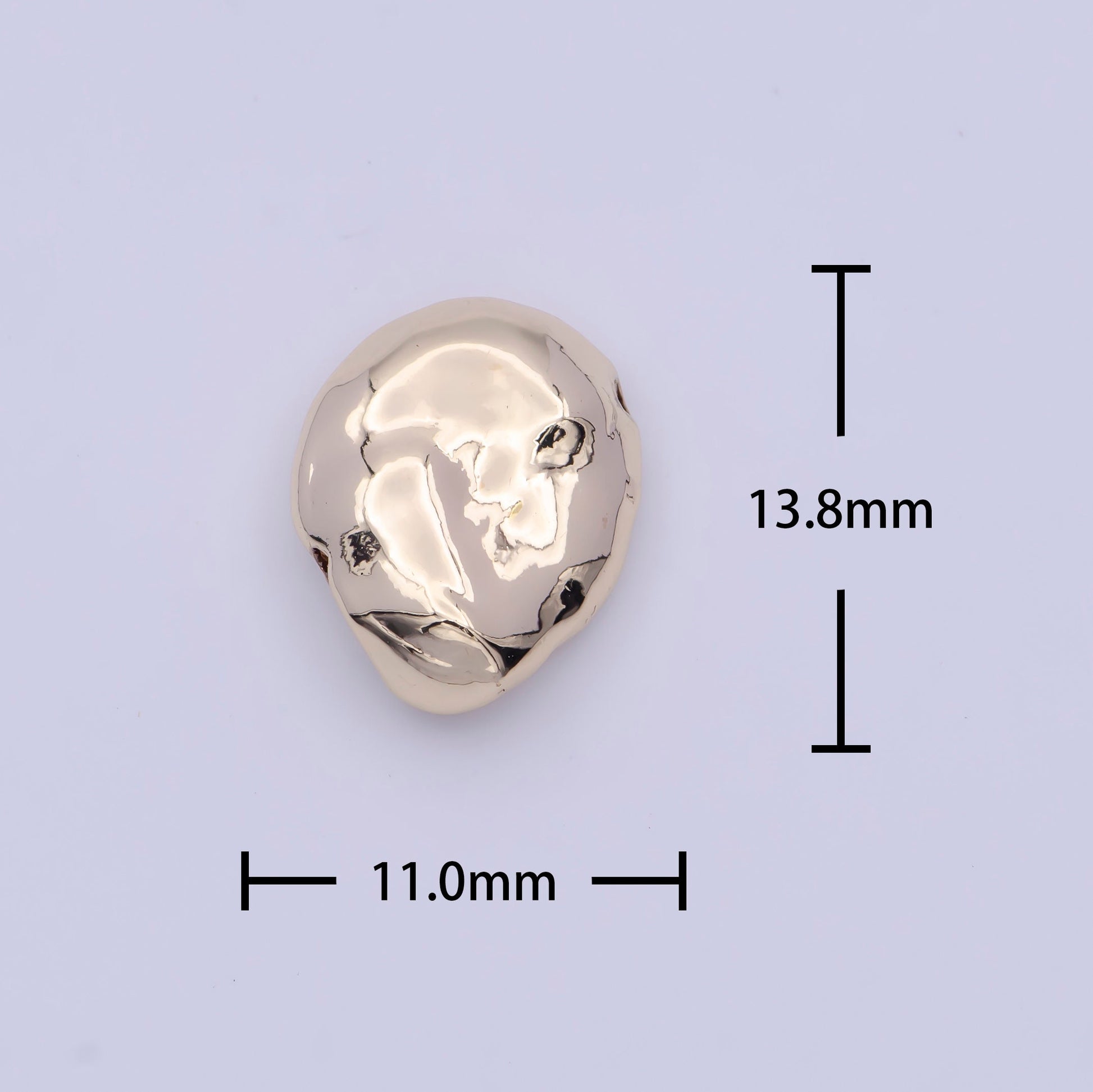 Tiny Abstract Flat Shaped 11.7mm x 13.4mm Bead Spacer, 14K Gold Plated Flat Oblong Abstract Bead Spacer for DIY Jewelry Making | B-078