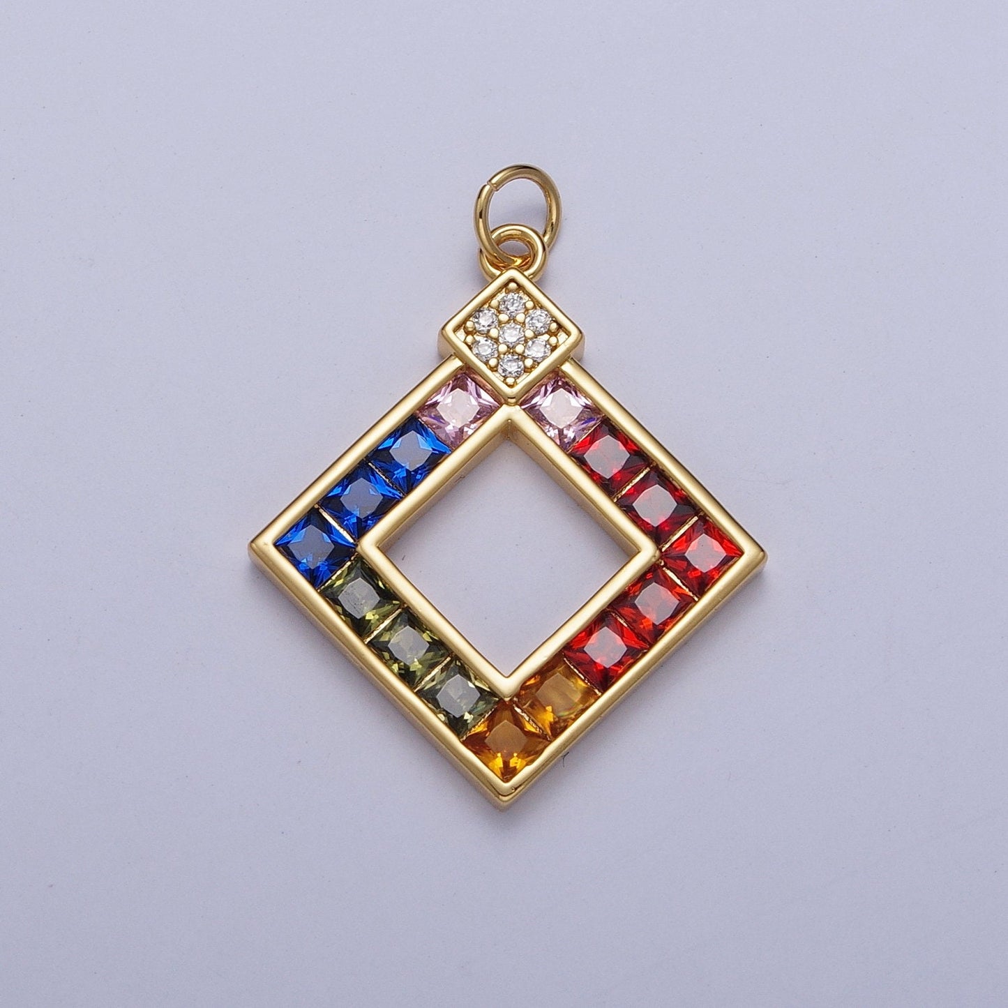 Gold Cube Colored Micro Pave CZ Stones Pendant, 24K Gold Plated Dainty Micro Pave Diamond Charm for Necklace Bracelet Earring | AG124