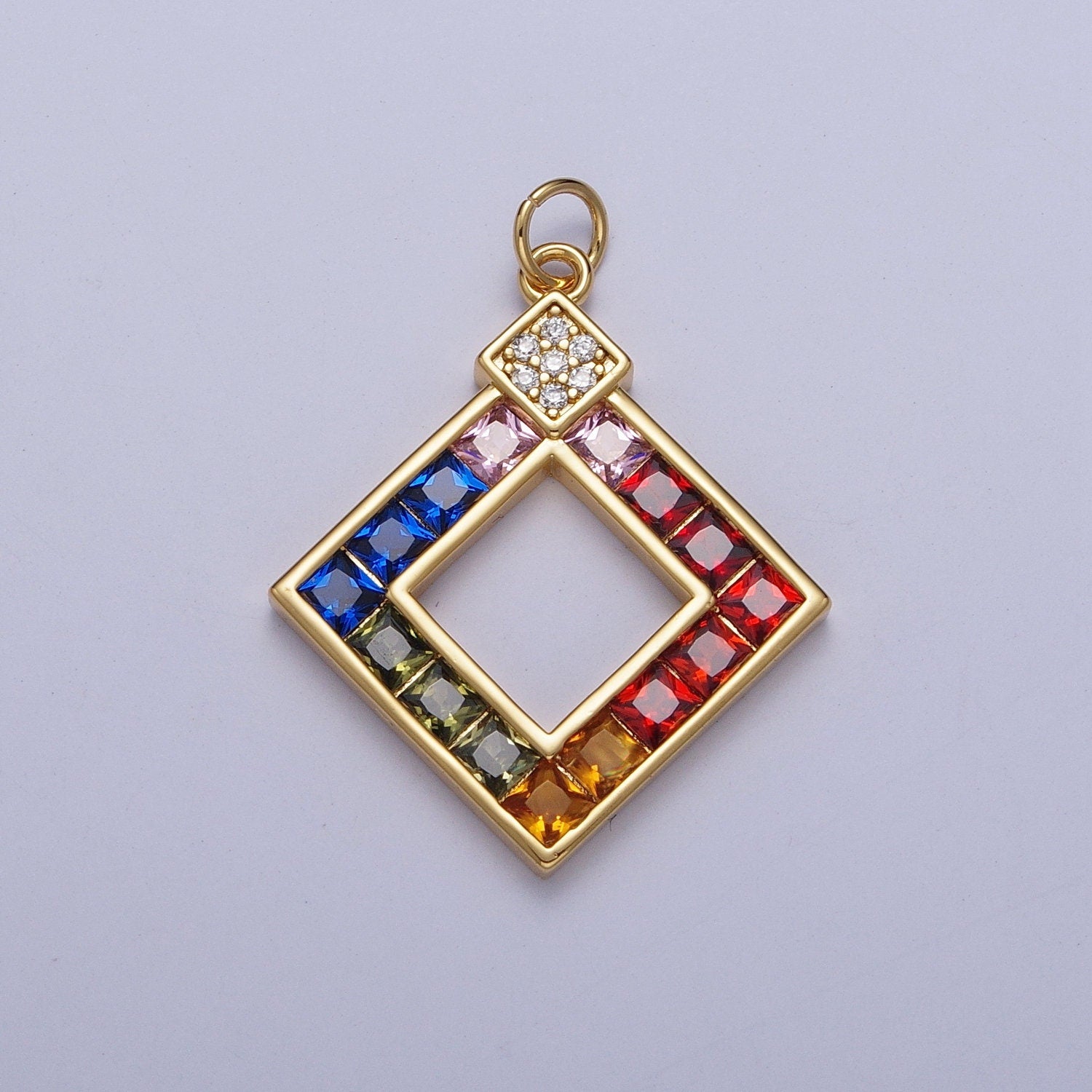 Gold Cube Colored Micro Pave CZ Stones Pendant, 24K Gold Plated Dainty Micro Pave Diamond Charm for Necklace Bracelet Earring | AG124
