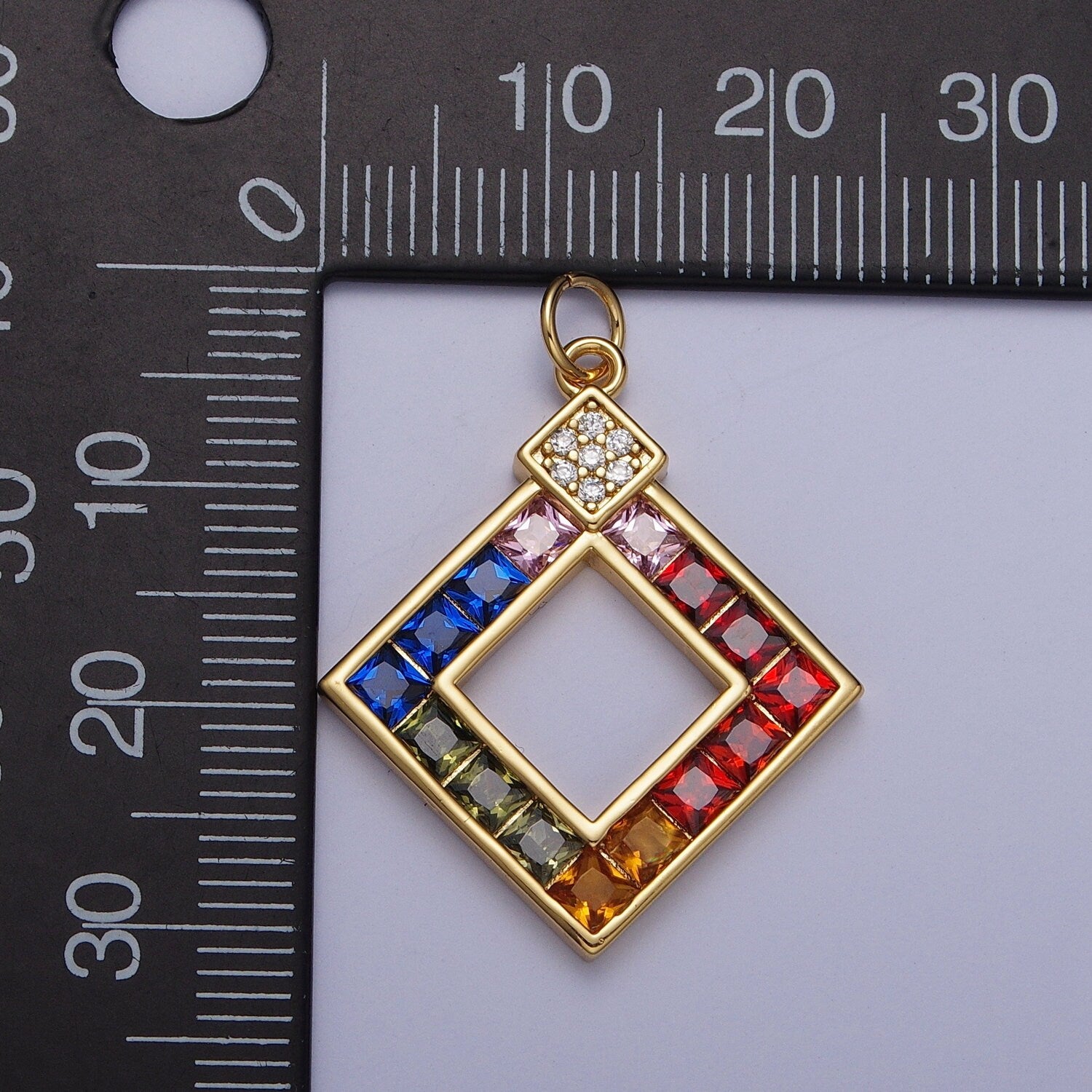 Gold Cube Colored Micro Pave CZ Stones Pendant, 24K Gold Plated Dainty Micro Pave Diamond Charm for Necklace Bracelet Earring | AG124