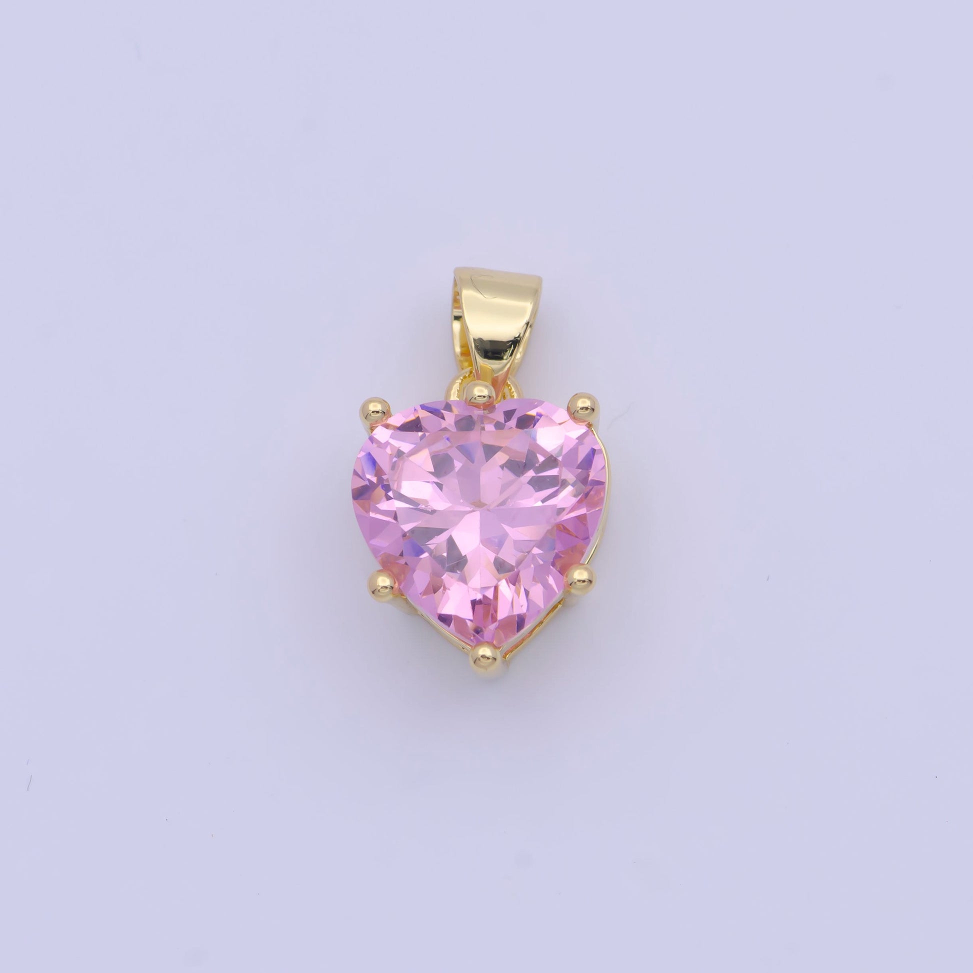 Pink and White Small Heart Pendants, 24K Gold Filled Micro Paved Cubic Zirconia Love Heart Charms | X-523, X-524