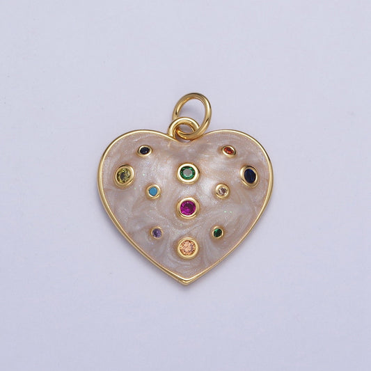 Pearly Pink Filled CZ Heart Pendant, 24K Gold Plated Micro Pave CZ Stone Pearl Charm | AG126