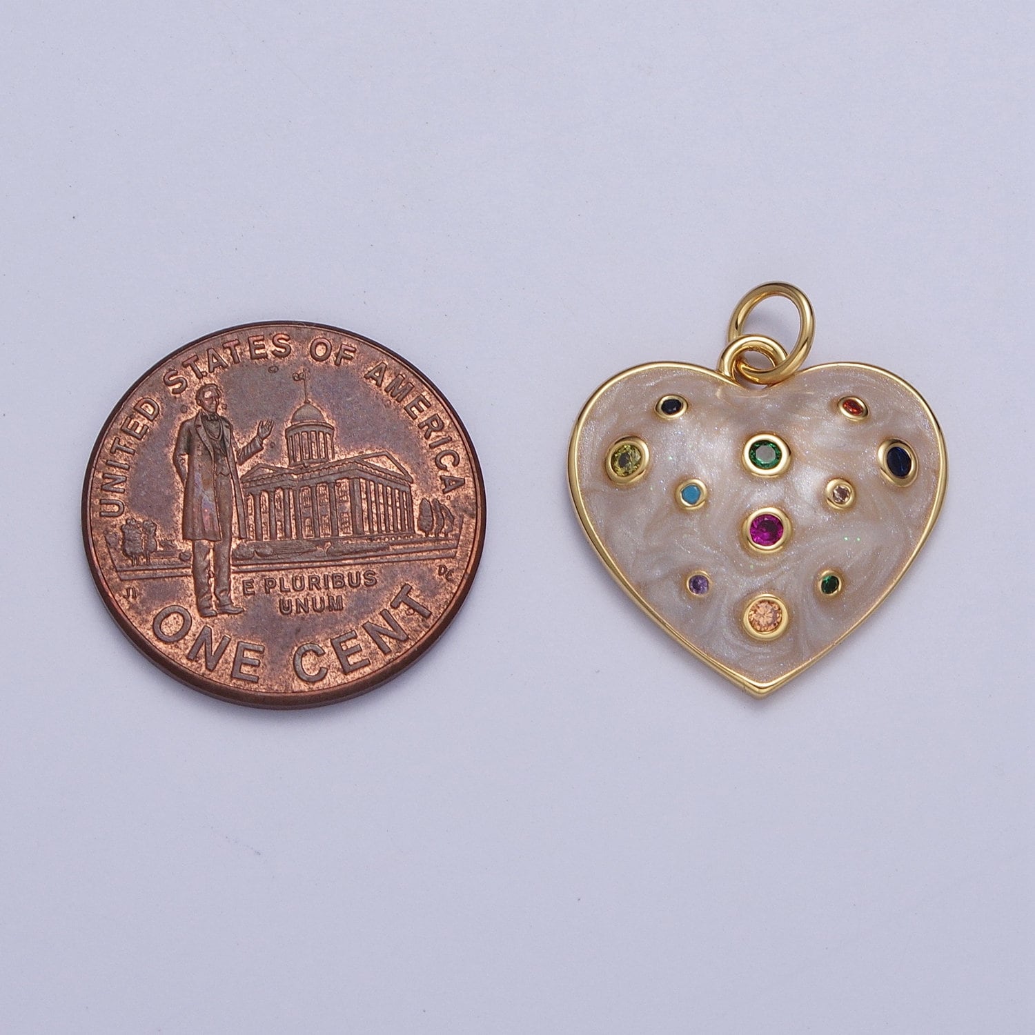 Pearly Pink Filled CZ Heart Pendant, 24K Gold Plated Micro Pave CZ Stone Pearl Charm | AG126