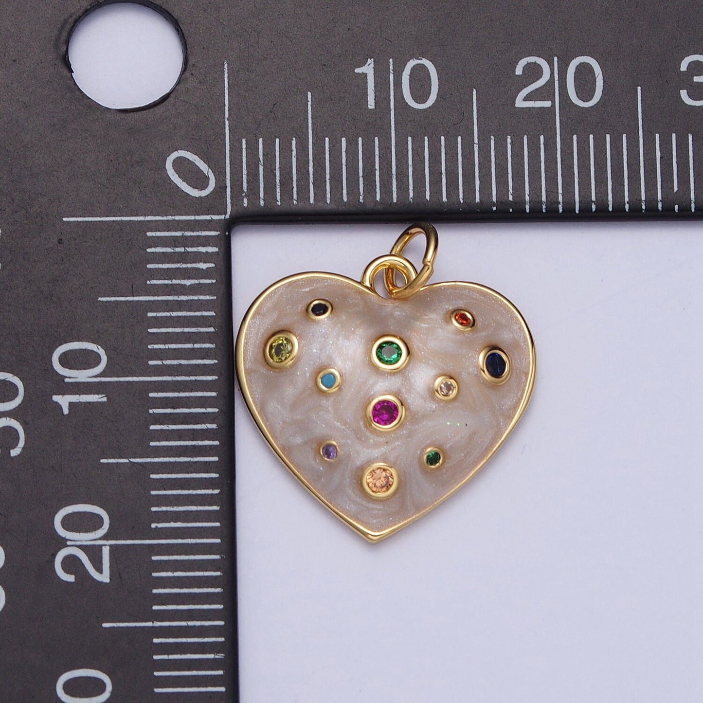 Pearly Pink Filled CZ Heart Pendant, 24K Gold Plated Micro Pave CZ Stone Pearl Charm | AG126