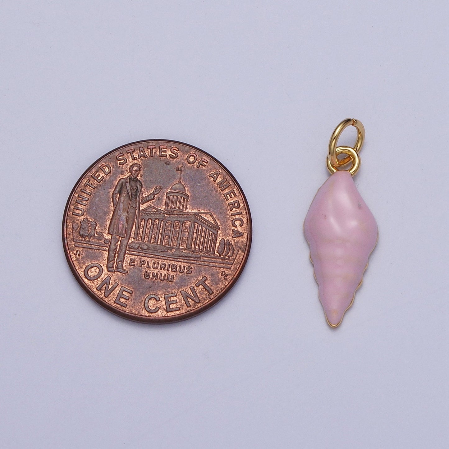Baby Pink Sea Shell Pendant, 24K Gold Plated Crepe Pink Enamel Sea Snail Conch Flyspeck Cerith Shell Charm | G-232