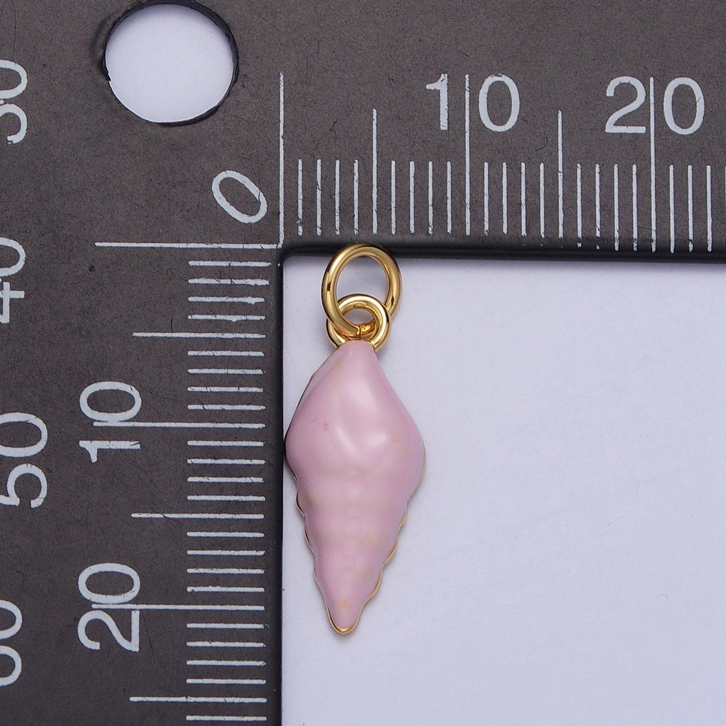 Baby Pink Sea Shell Pendant, 24K Gold Plated Crepe Pink Enamel Sea Snail Conch Flyspeck Cerith Shell Charm | G-232