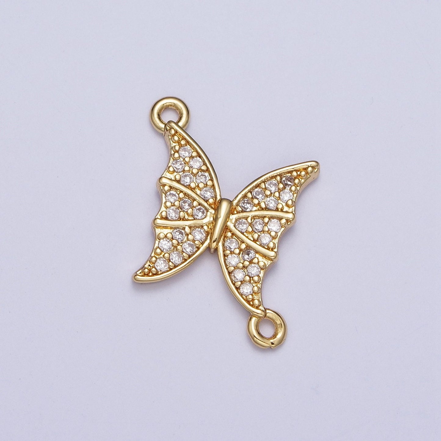Mini Gold Butterfly Charm Connector, 24K Gold Plated Micro Pave Cubic Zirconia CZ Stone Mariposa Link Connector | G-533