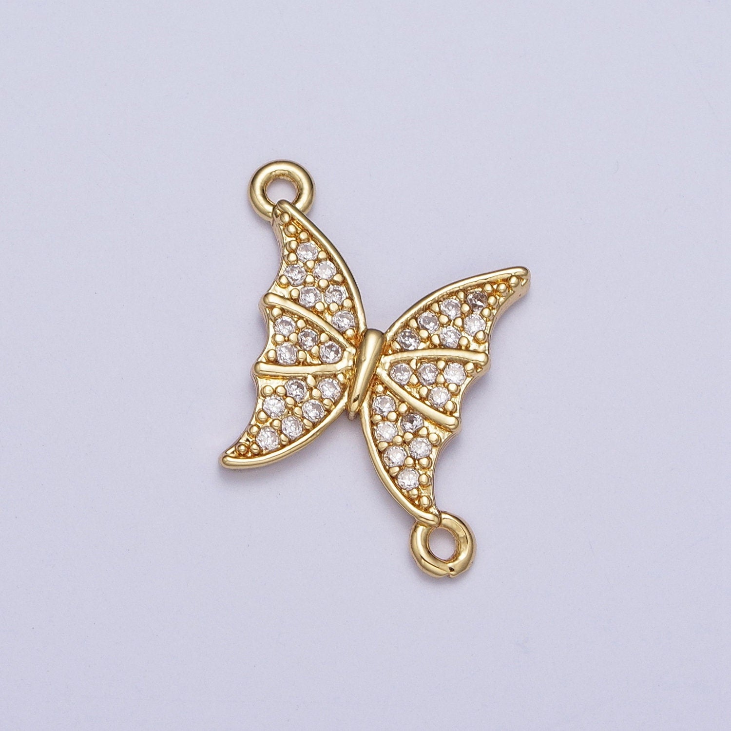 Mini Gold Butterfly Charm Connector, 24K Gold Plated Micro Pave Cubic Zirconia CZ Stone Mariposa Link Connector | G-533
