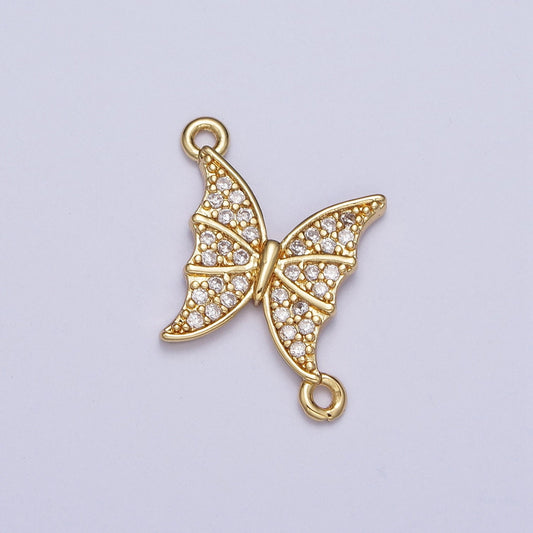 Mini Gold Butterfly Charm Connector, 24K Gold Plated Micro Pave Cubic Zirconia CZ Stone Mariposa Link Connector | G-533