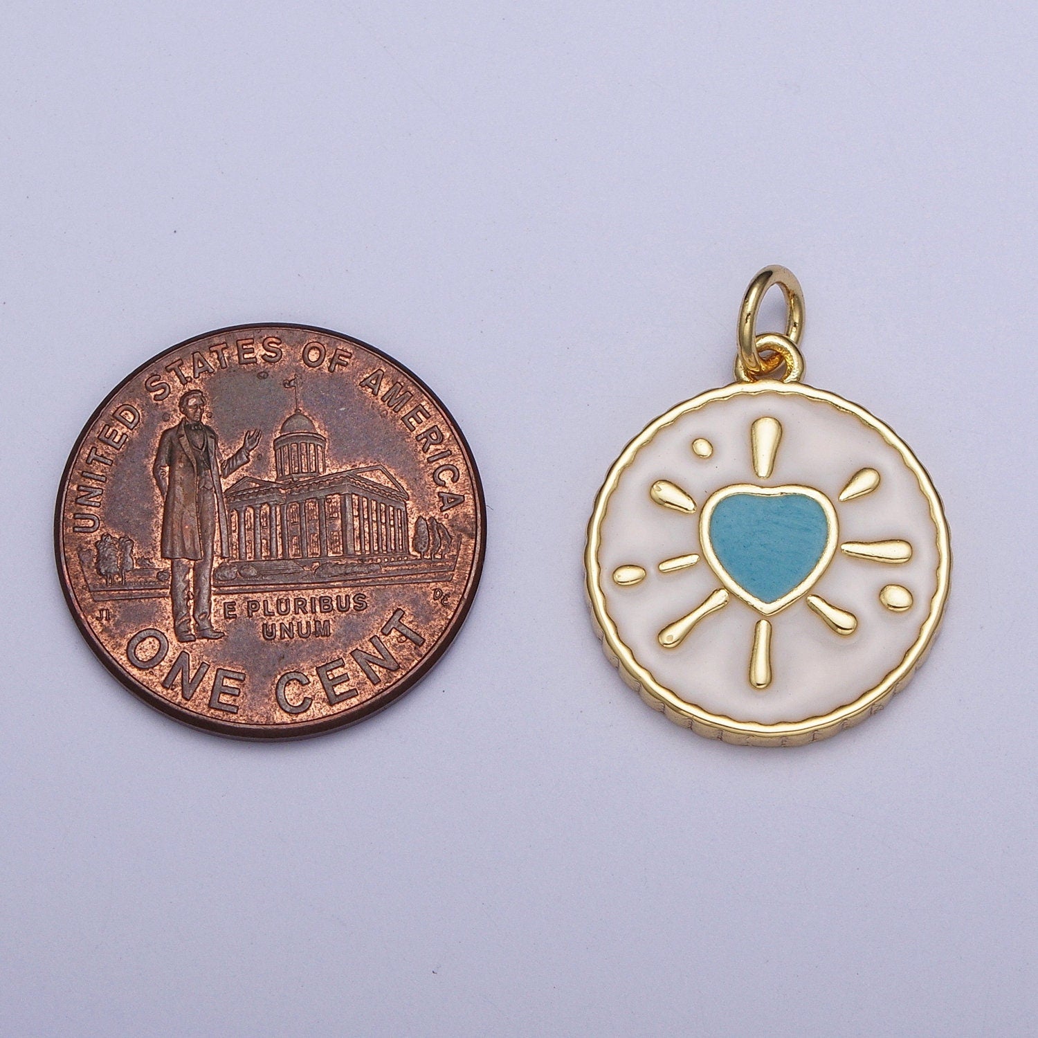 Gold Enamel Heart Coin Medallion Pendant, 24K Gold Plated Love Heart Enamel Finish Round Coin Charms | AG-021-AG-023