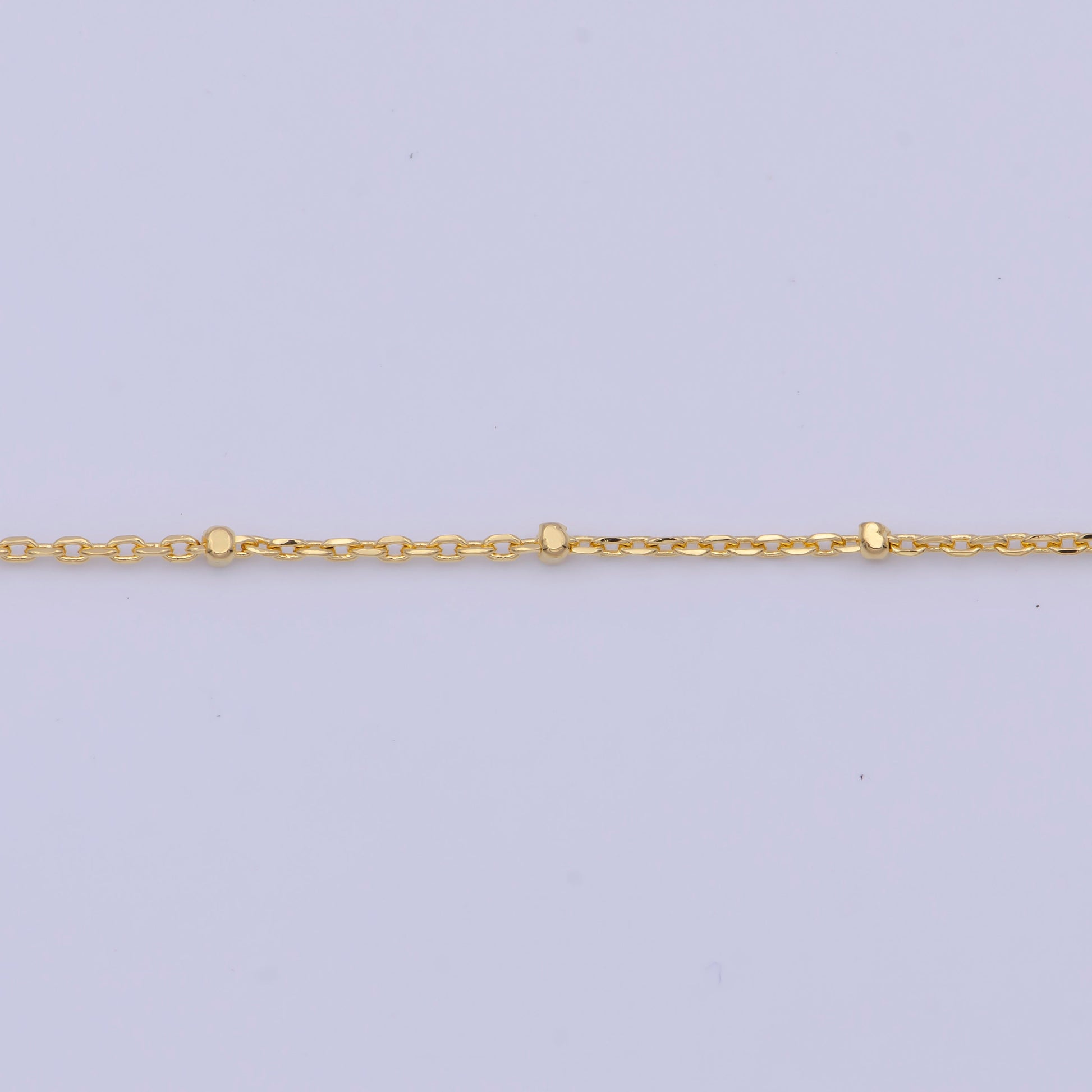 1.2mm Gold Satellite Cable Chain Necklace, 24K Gold Plated 18.0" w. 1.5mm Beads Satellite Cable Link Ready to Wear Necklace | WA-1121