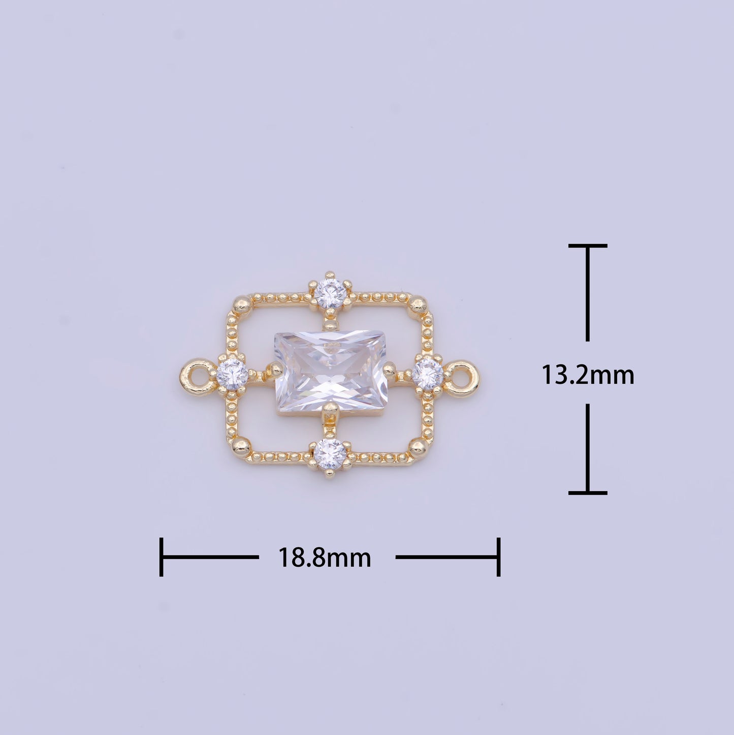 Emerald Green and Crystal Clear Rectangular Medallion Royal Quadrants Charm Connector, 24K Gold Plated Micro Pave CZ Connector | G-562, -563