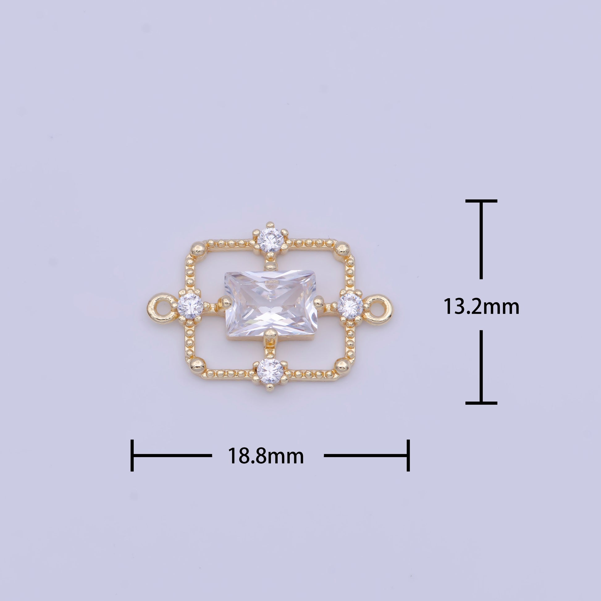 Emerald Green and Crystal Clear Rectangular Medallion Royal Quadrants Charm Connector, 24K Gold Plated Micro Pave CZ Connector | G-562, -563