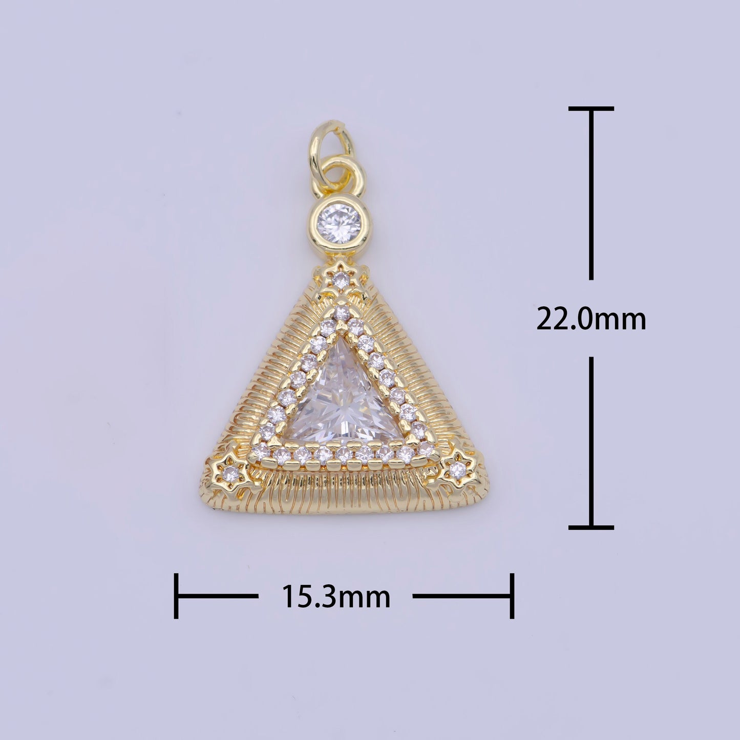 24K Gold Mini Starry Triangle CZ Clear Stone Pendant, Add on Charm Dainty Crystal Cz Stone for Necklace Bracelet Supply | X-715