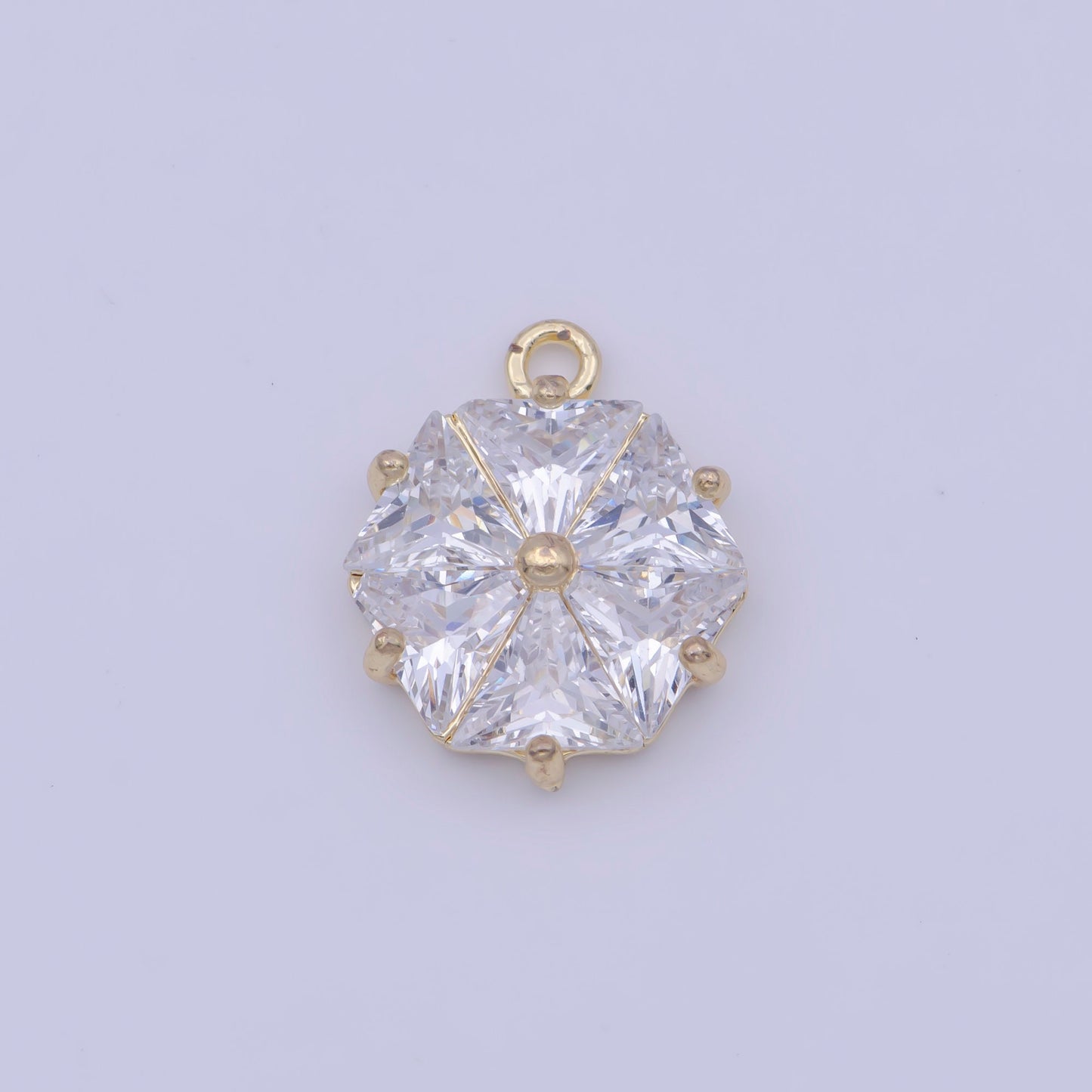 Gold CZ Hexagon Geometric Pendant, 24K Gold Plated Clear Micro Paved CZ Crystals Hexagon Geometrical Charm | X-714