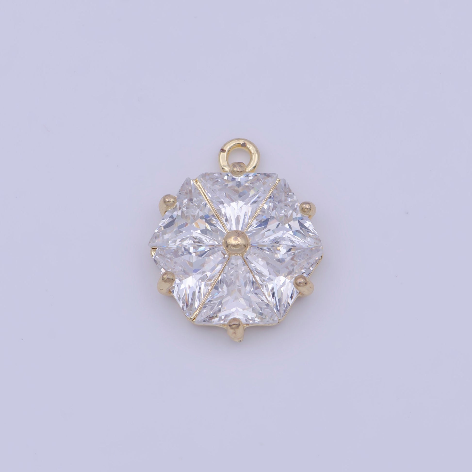 Gold CZ Hexagon Geometric Pendant, 24K Gold Plated Clear Micro Paved CZ Crystals Hexagon Geometrical Charm | X-714