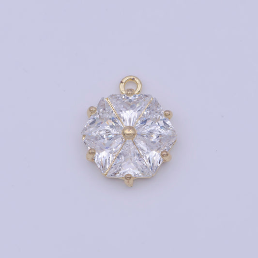 Gold CZ Hexagon Geometric Pendant, 24K Gold Plated Clear Micro Paved CZ Crystals Hexagon Geometrical Charm | X-714