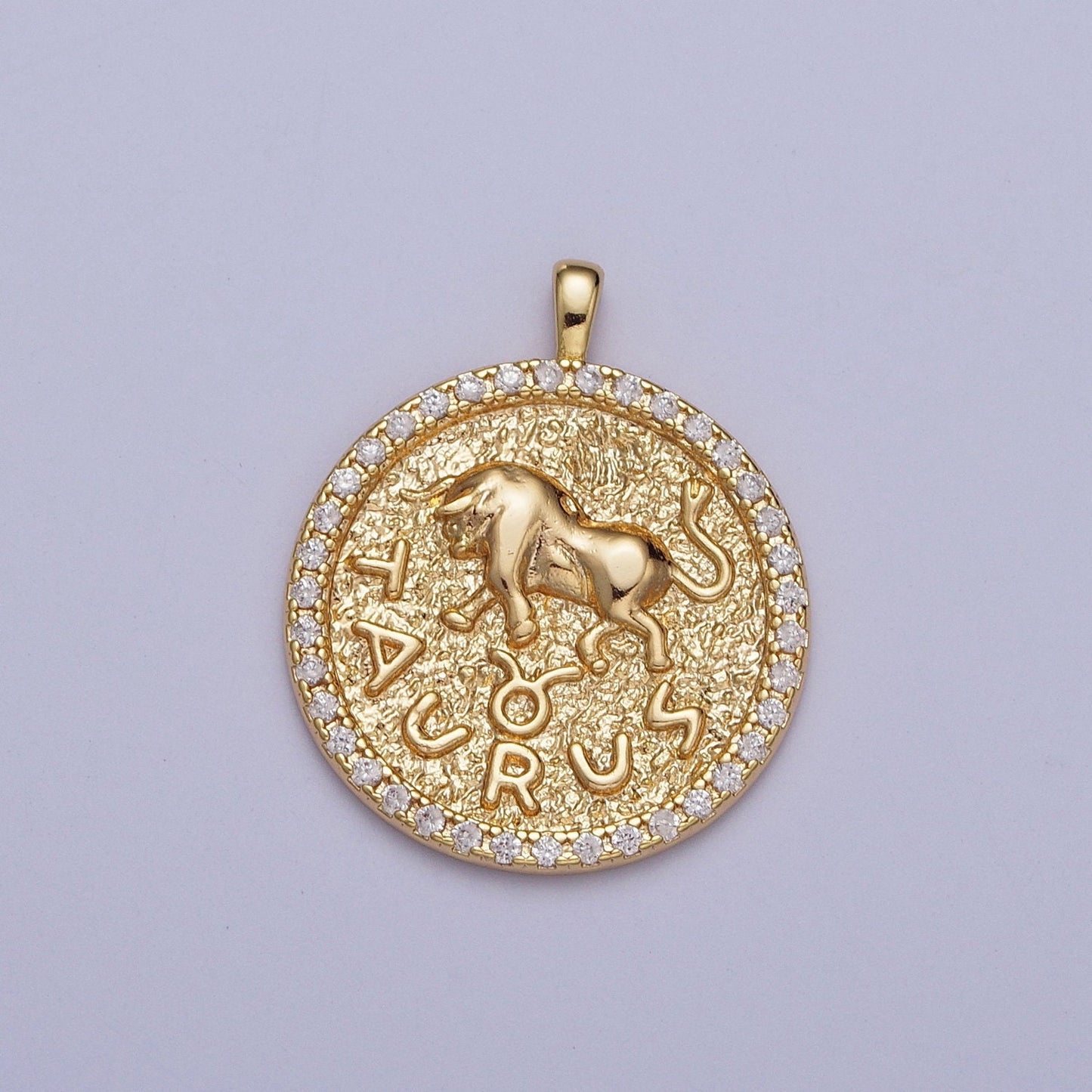 Coin Medallion Zodiac Pendants, 16K Gold Filled Micro Pave CZ Astrological Birthday Zodiac Sign Charms | A1695-A1700