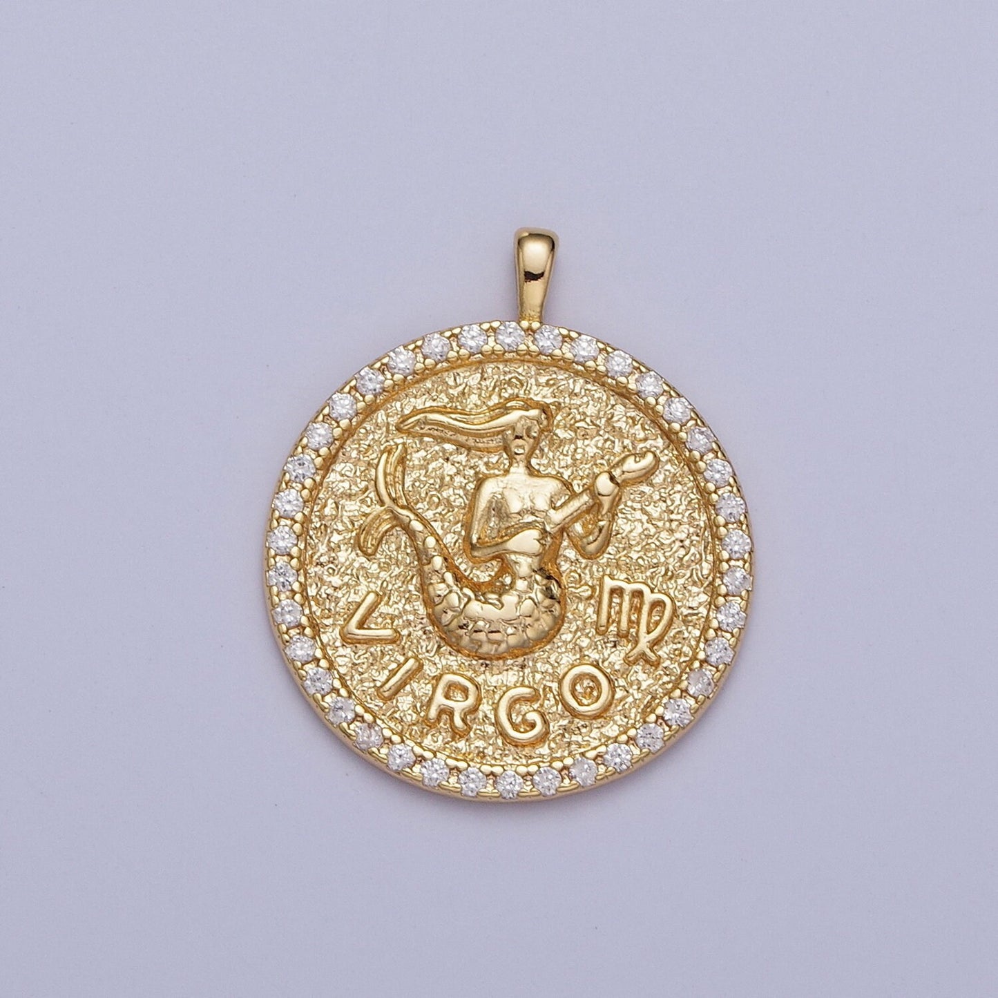 Coin Medallion Zodiac Pendants, 16K Gold Filled Micro Pave CZ Astrological Birthday Zodiac Sign Charms | A1695-A1700