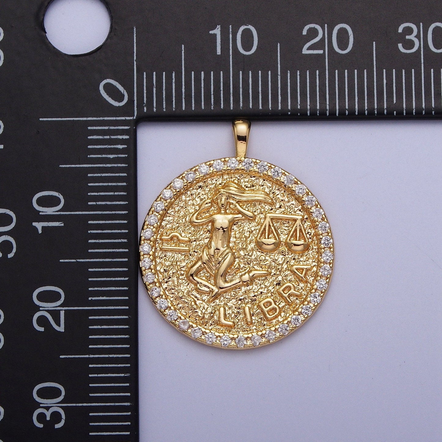 Coin Medallion Zodiac Pendants, 16K Gold Filled Micro Pave CZ Astrological Birthday Zodiac Sign Charms | A1695-A1700