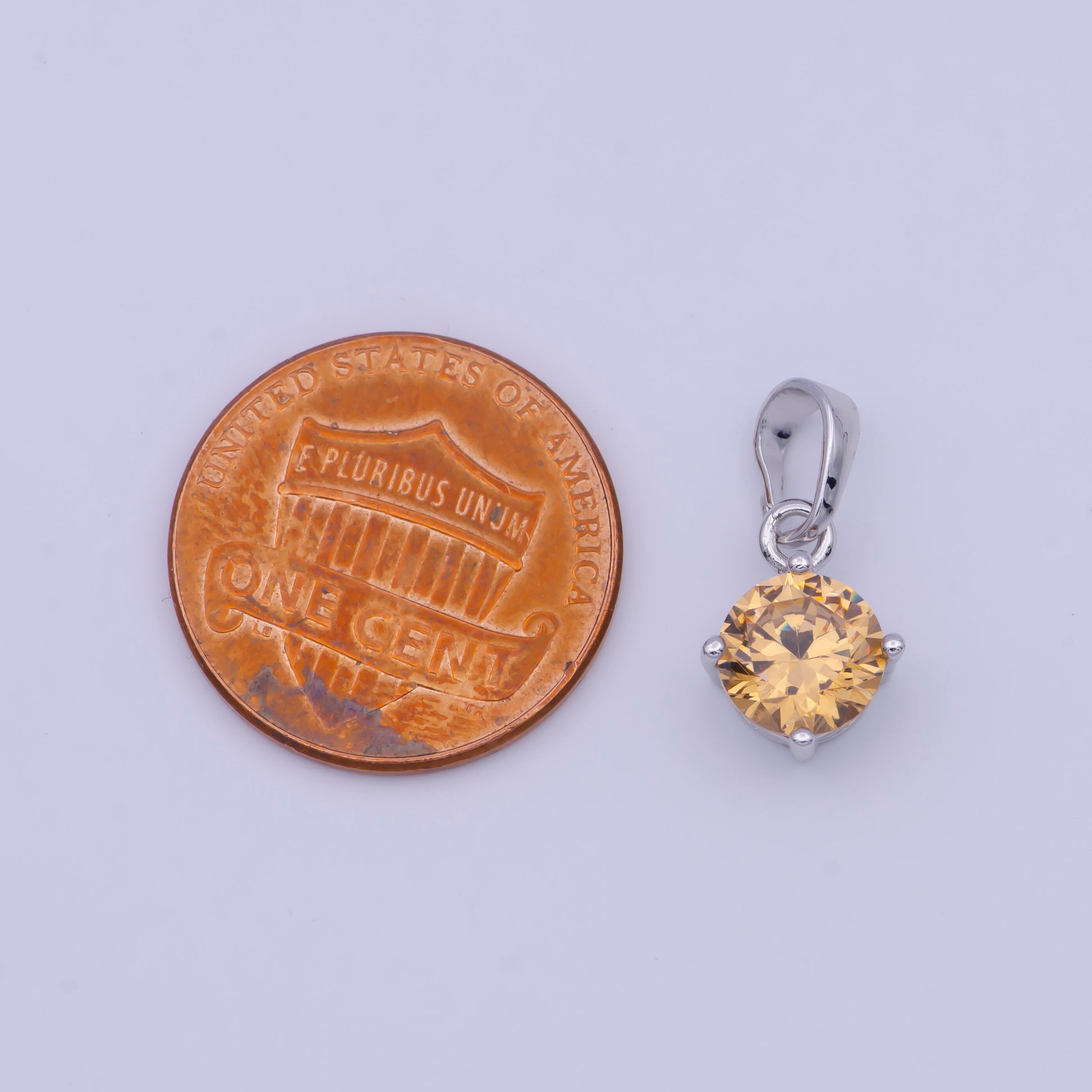 Silver Round Solitaire CZ Pendant, White Gold Filled Peach Solitaire Micro Paved Cubic Zirconia Charm | X-528