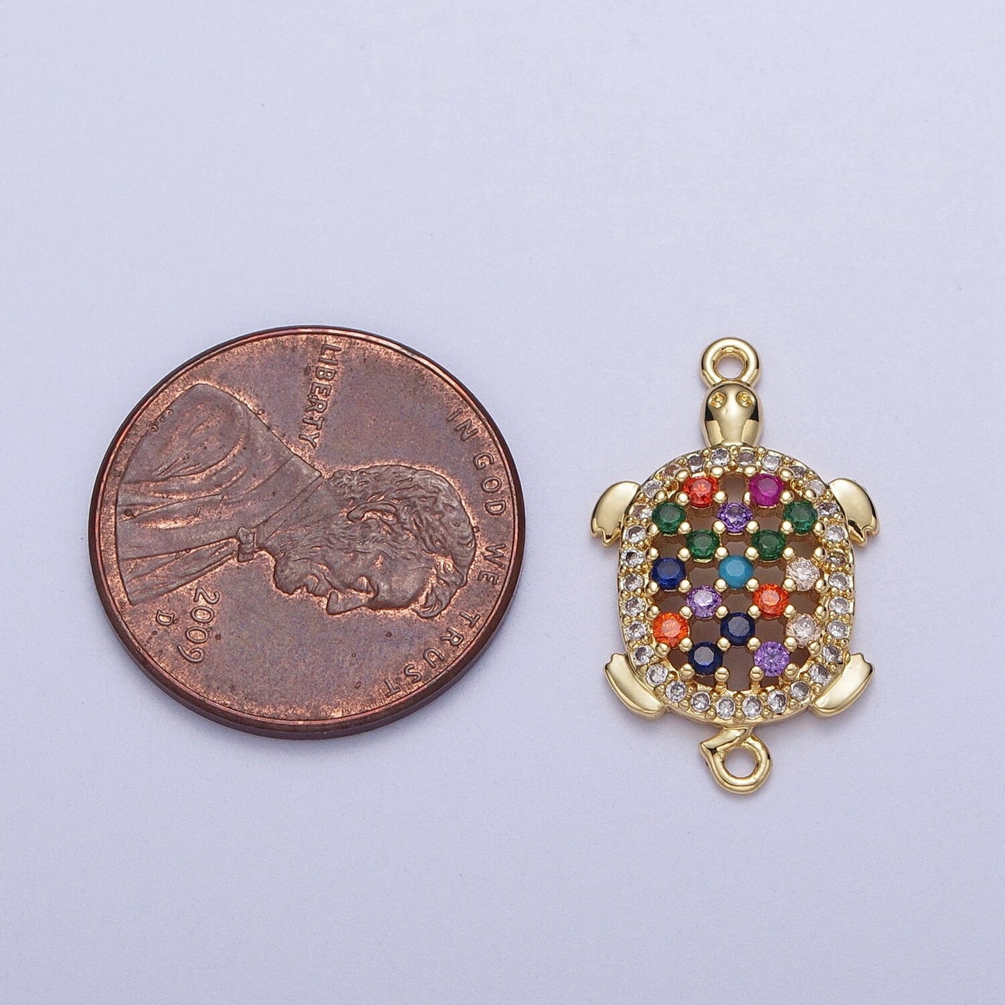 Gold Mesh Turtle Charm Connector, 14K Gold Filled Colorful Micro Paved CZ Tortoise Sea Life Link Connector | G-566